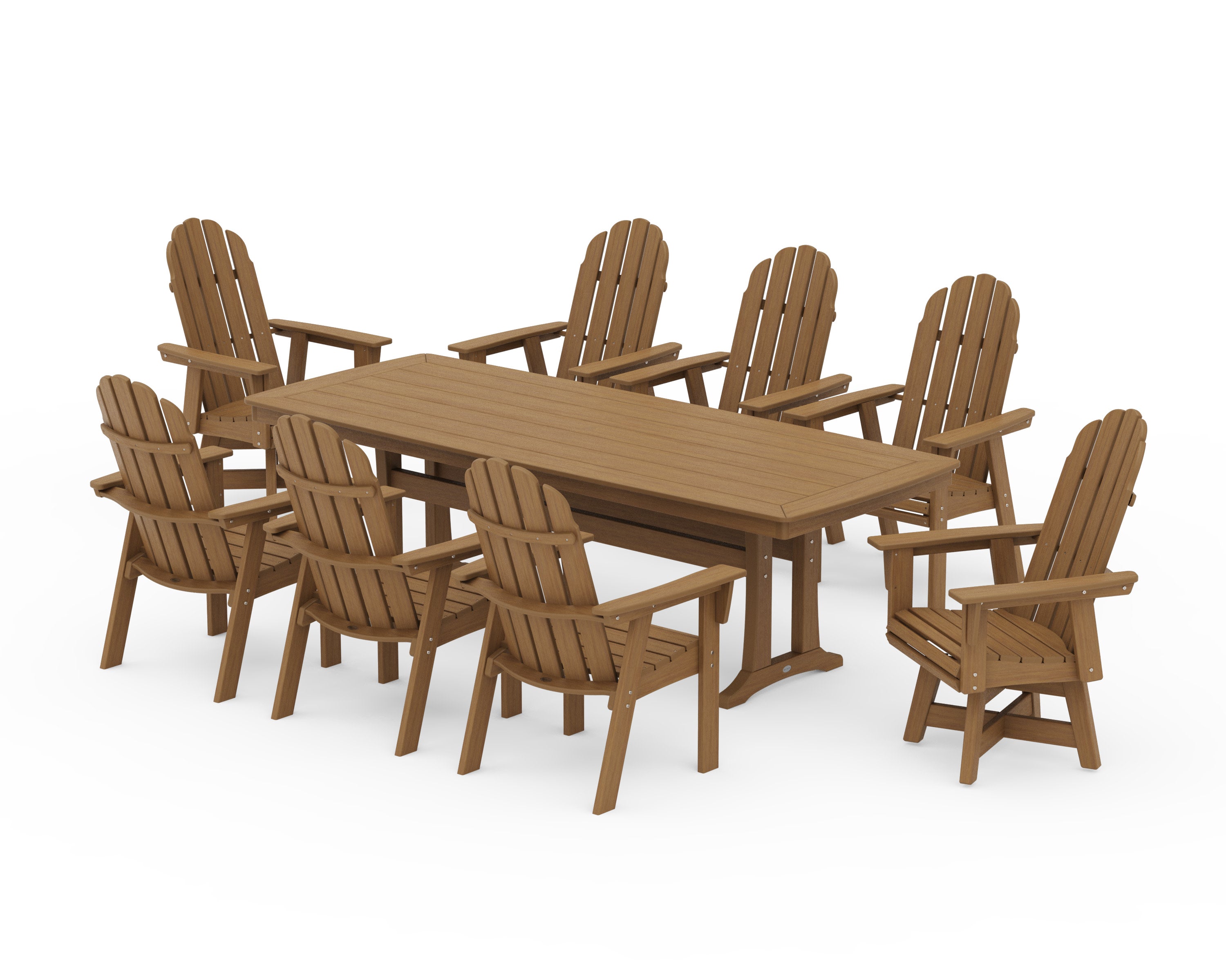 Vineyard Curveback Adirondack Swivel 9-Piece Dining Set with Trestle Legs in Natural