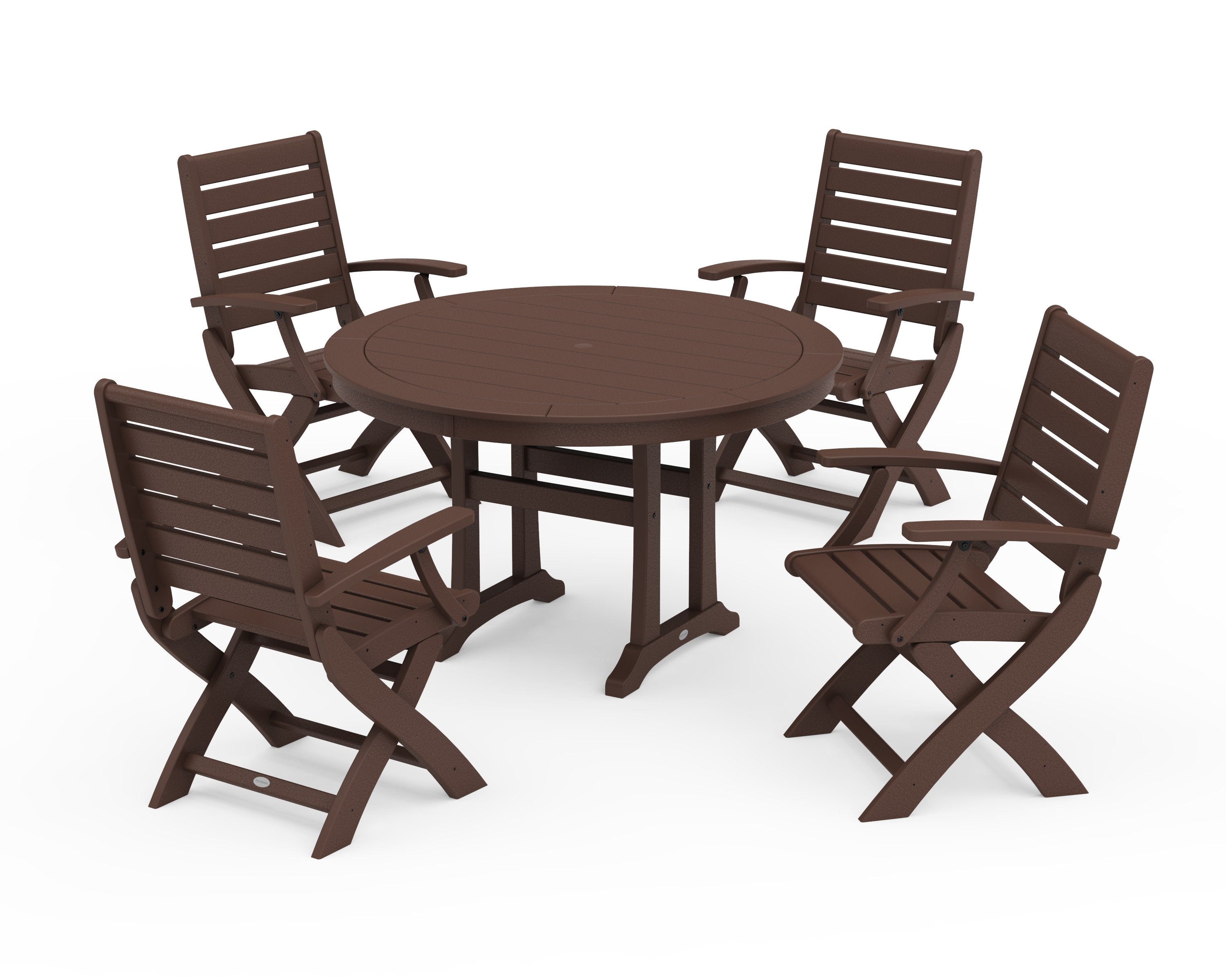 Signature Folding Chair 5-Piece Round Dining Set with Trestle Legs in Mahogany