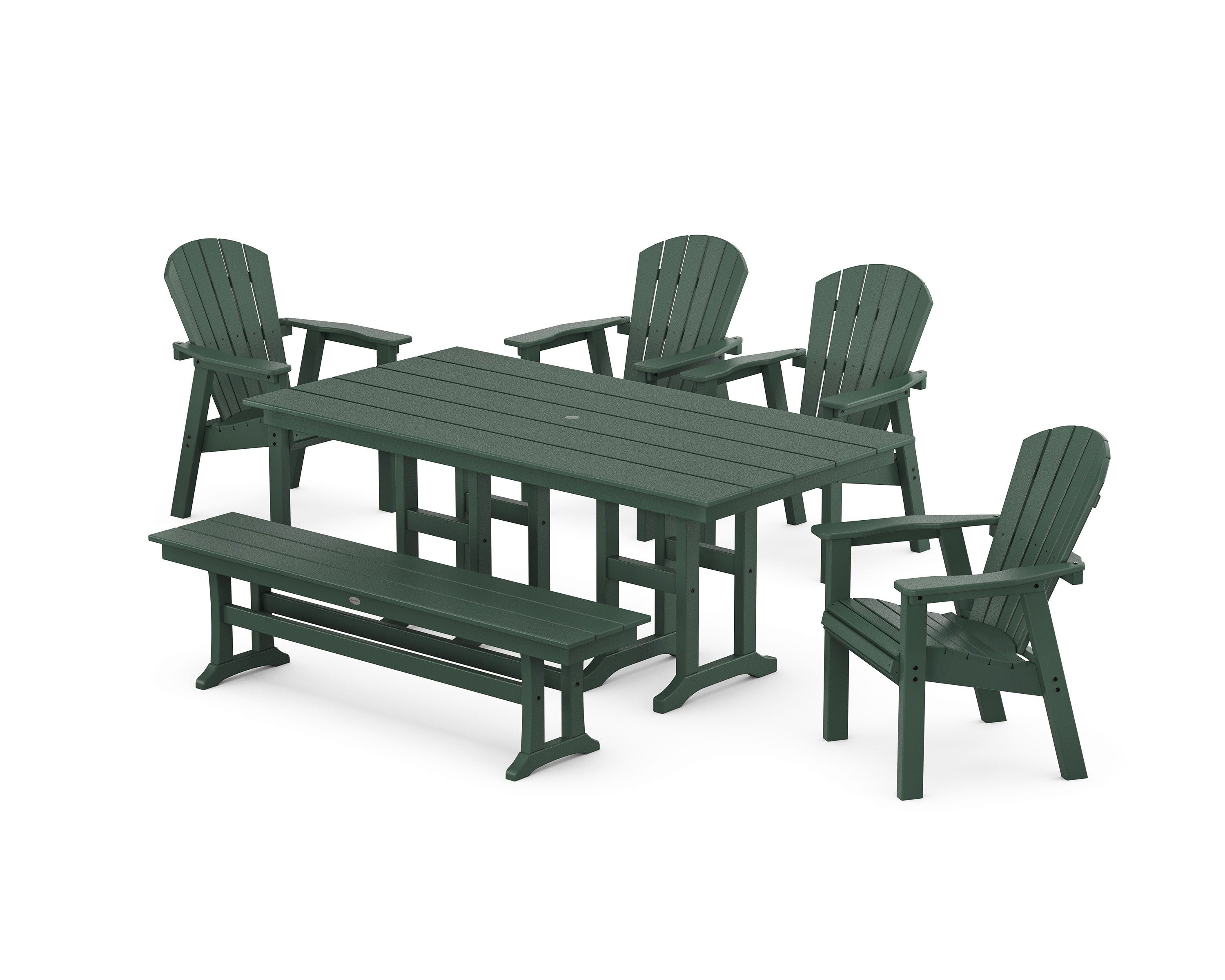 Seashell 6-Piece Farmhouse Dining Set with Bench in Green