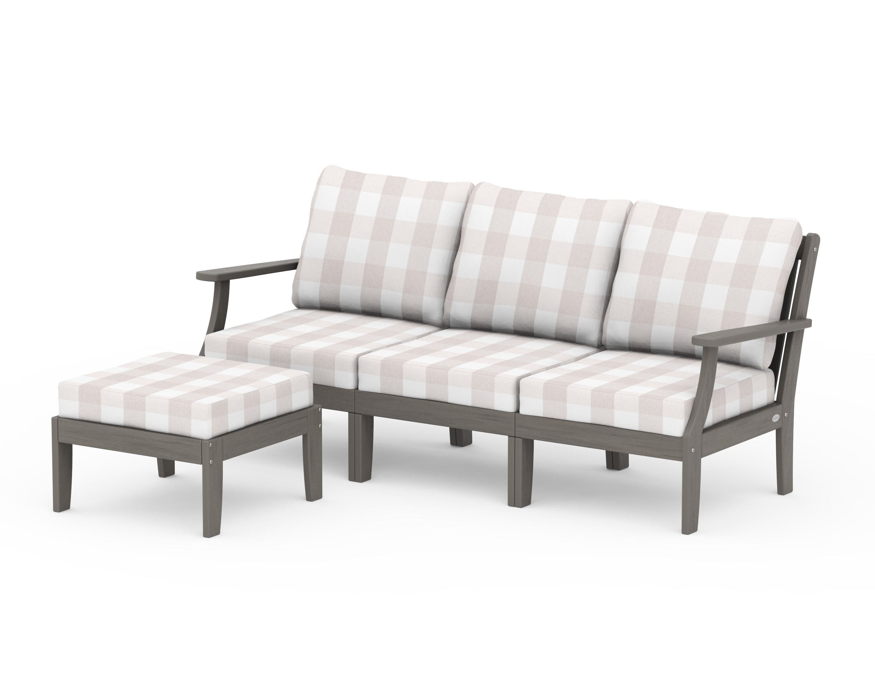 Braxton Modular 4-Piece Deep Seating Set with Ottoman in Driftwood / Buffalo Plaid Dune Burlap