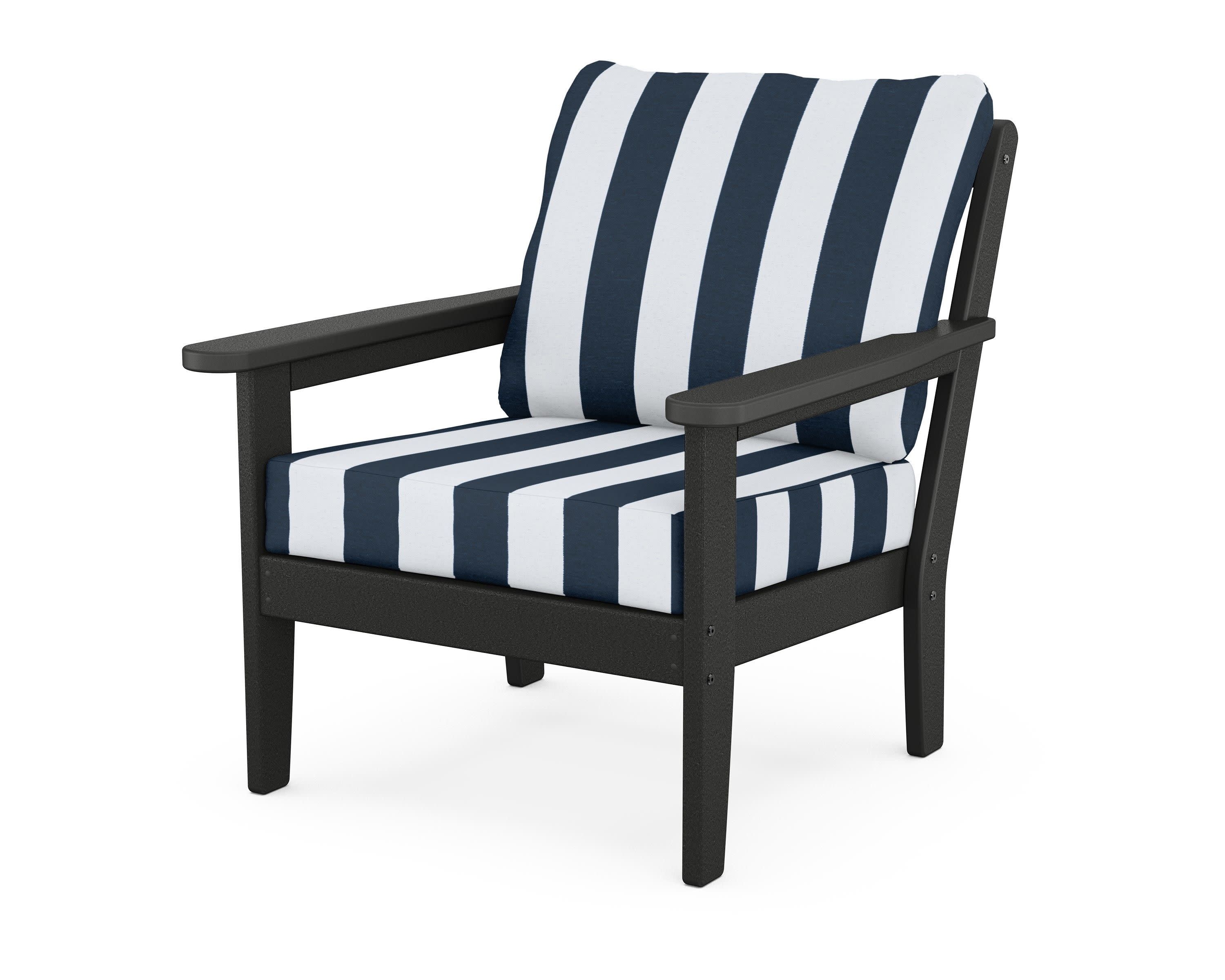 Cottage Deep Seating Chair in Black / Cabana Stripe Marine Indigo