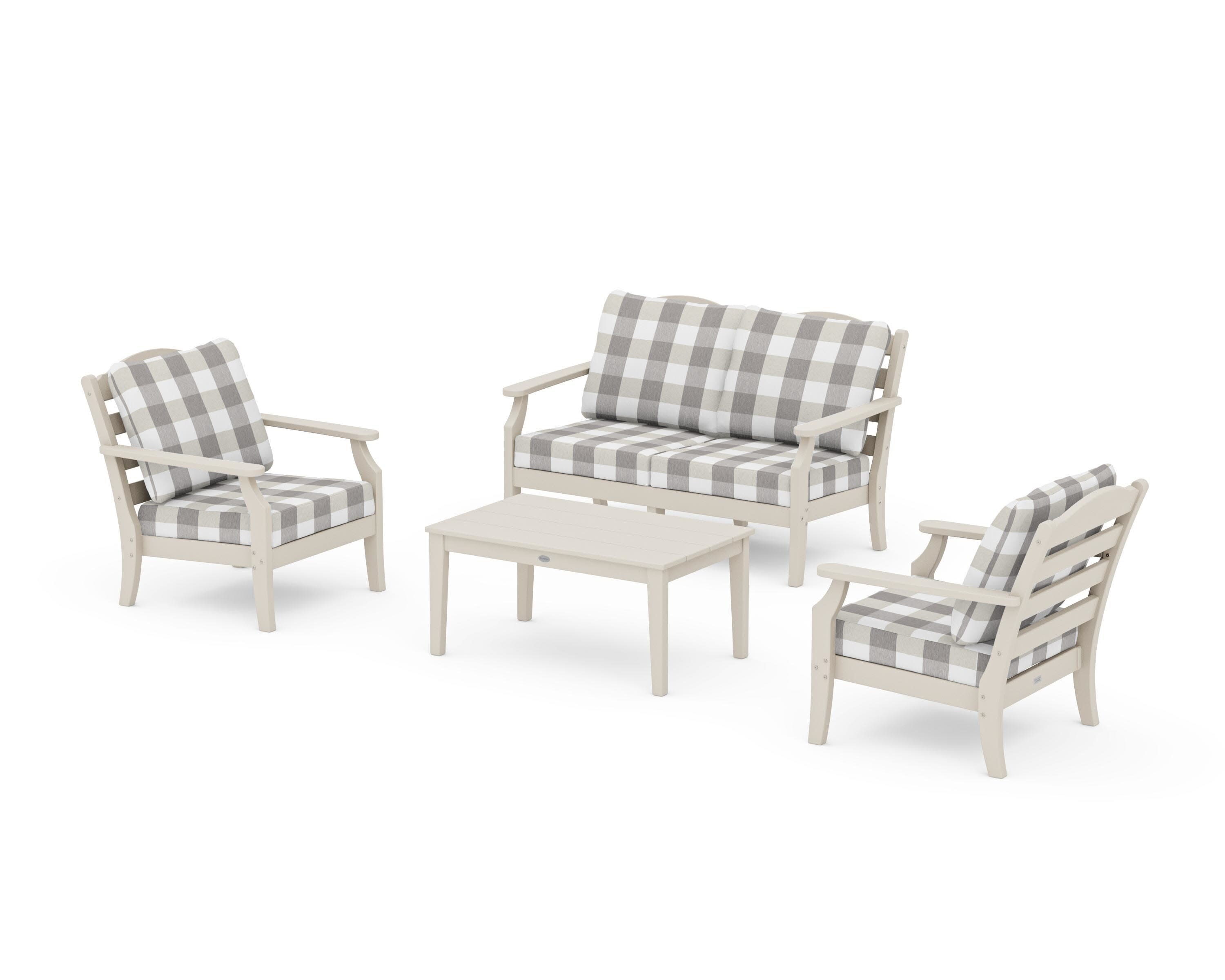 Savannah 4-Piece Deep Seating Set with Loveseat in Sand / Buffalo Plaid Grey Mist