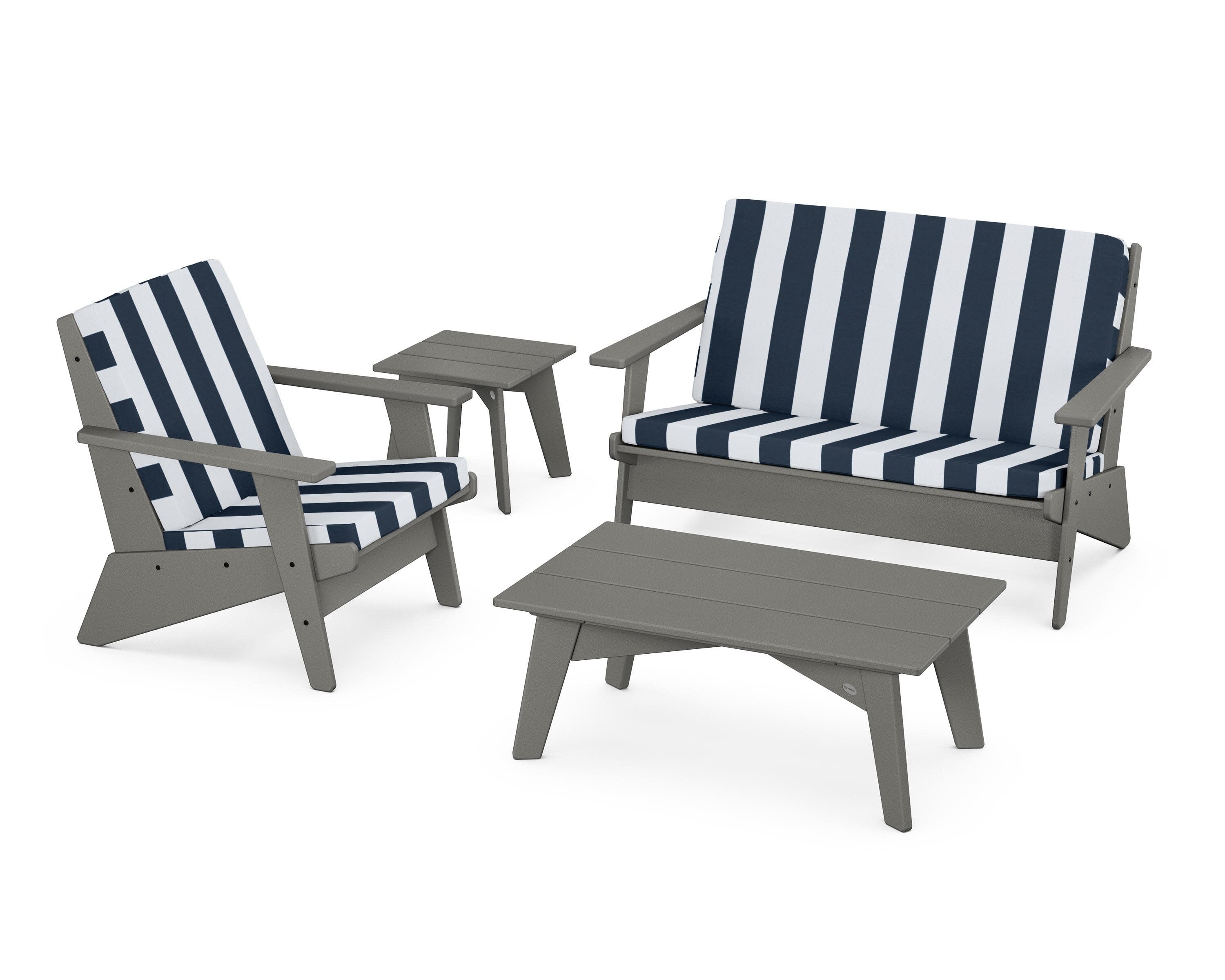 Riviera Modern Lounge 4-Piece Set in Slate Grey / Cabana Stripe Marine Indigo
