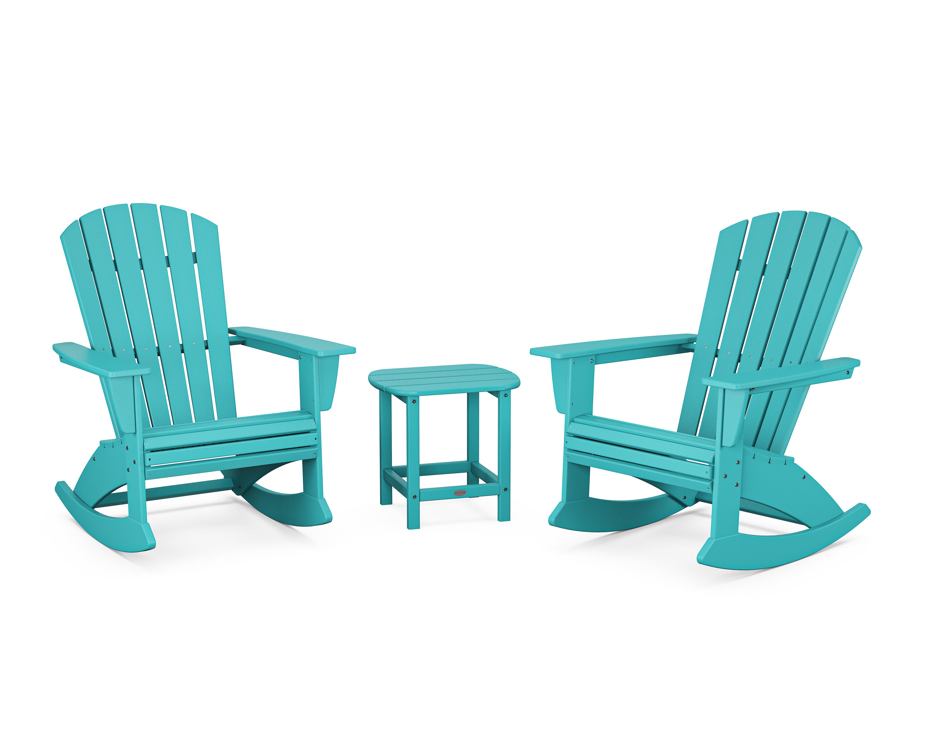 Nautical Curveback 3-Piece Adirondack Rocking Chair Set in Aruba