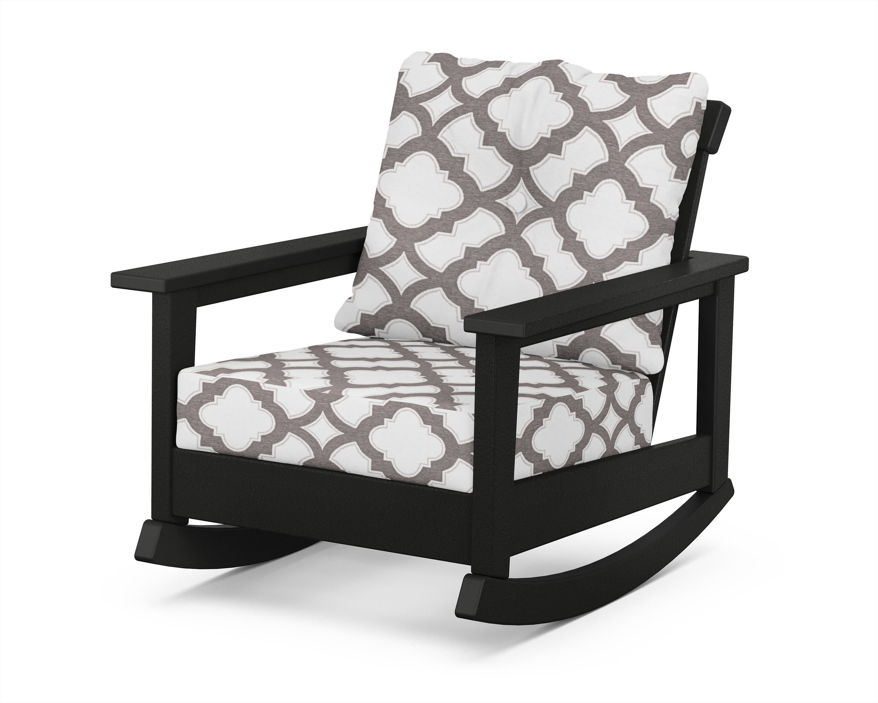 Prescott Deep Seating Rocking Chair in Black / Trellis Grey Mist