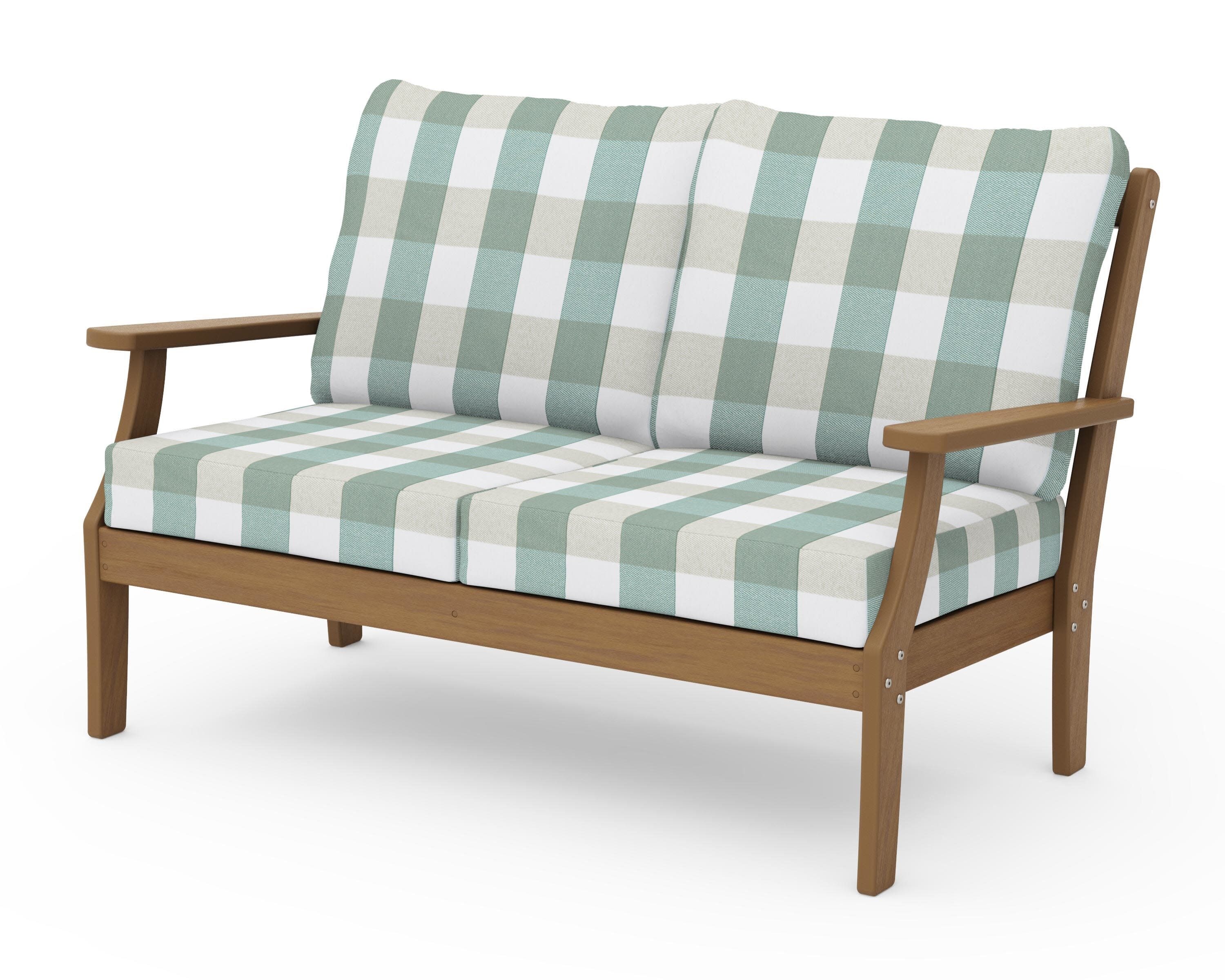 Braxton Deep Seating Loveseat in Natural / Buffalo Plaid Glacier Spa