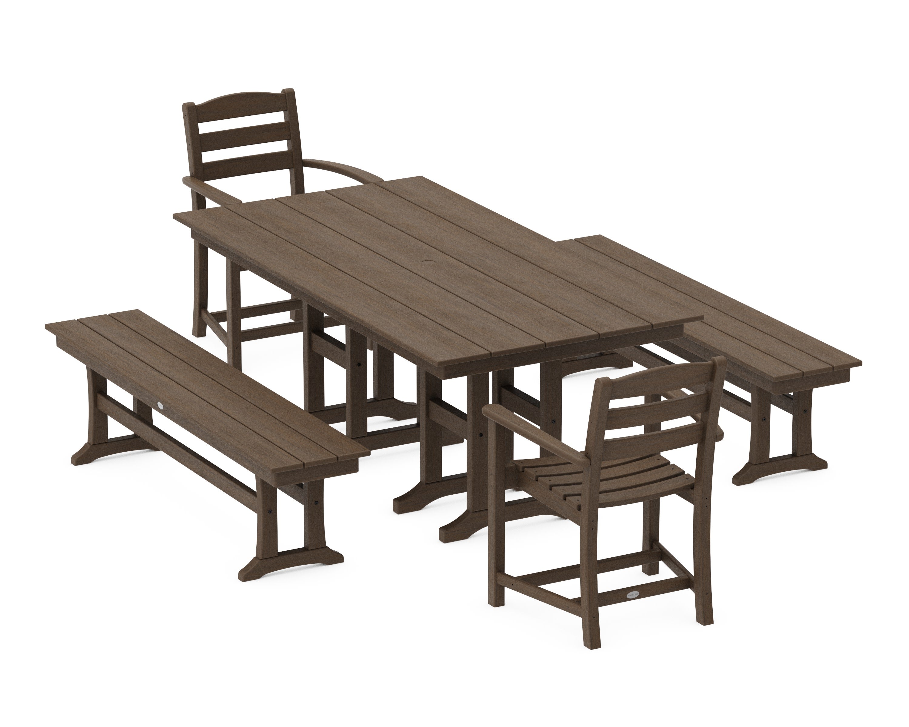 La Casa Caf 5-Piece Farmhouse Dining Set with Benches in Kona