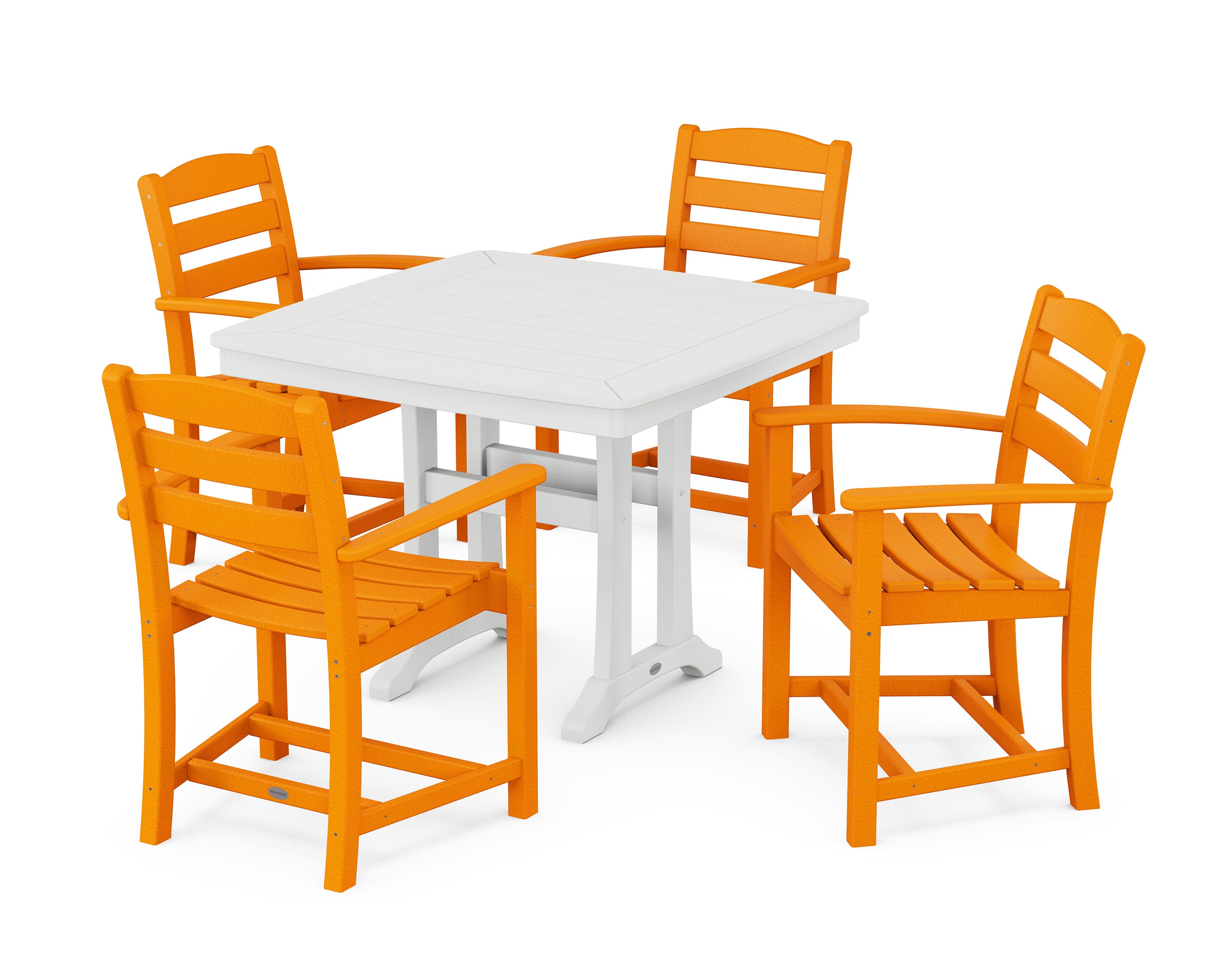 La Casa Caf 5-Piece Dining Set with Trestle Legs in Tangerine / White