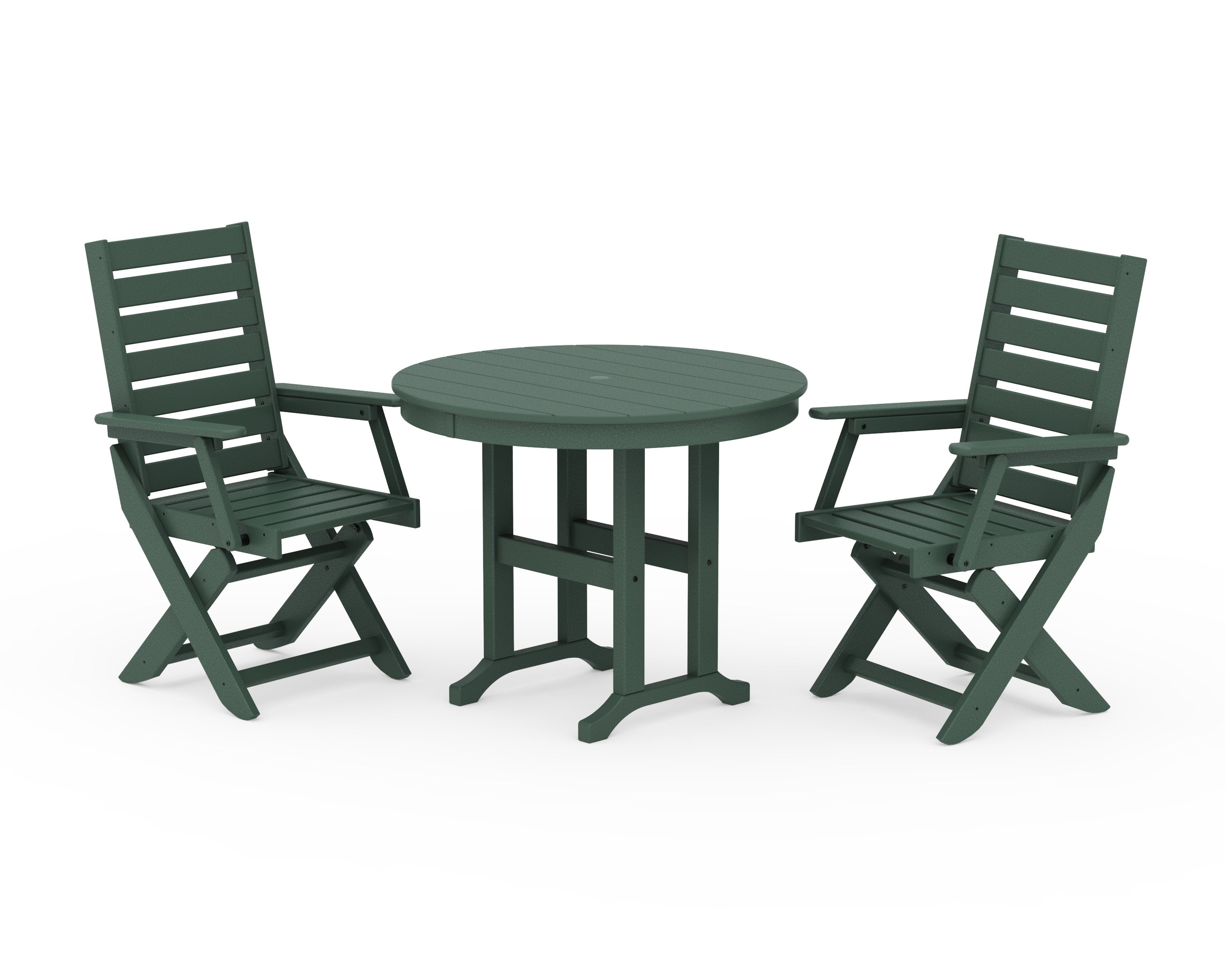 Captain Folding Chair 3-Piece Round Dining Set in Green