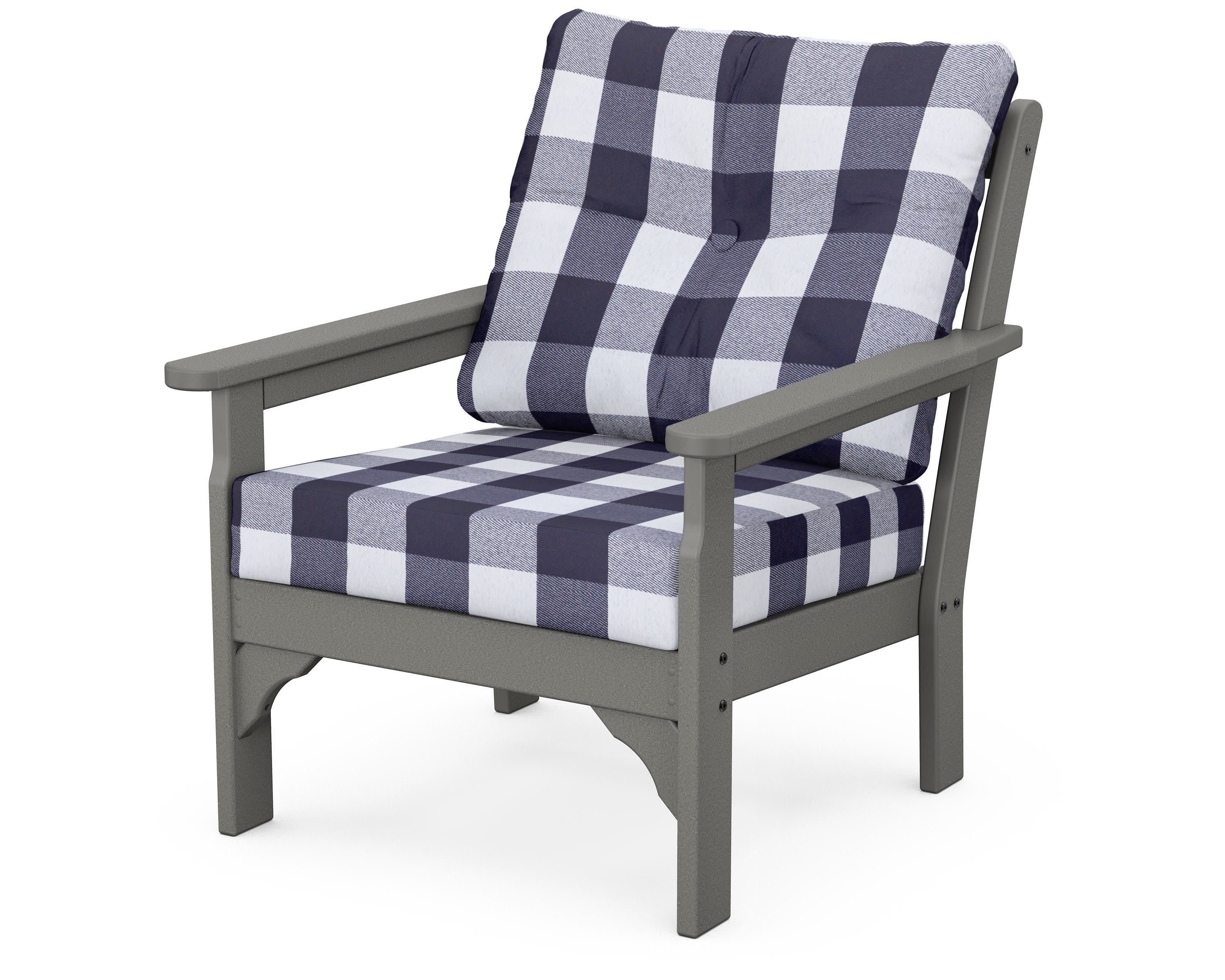 Vineyard Deep Seating Chair in Slate Grey / Buffalo Plaid Navy