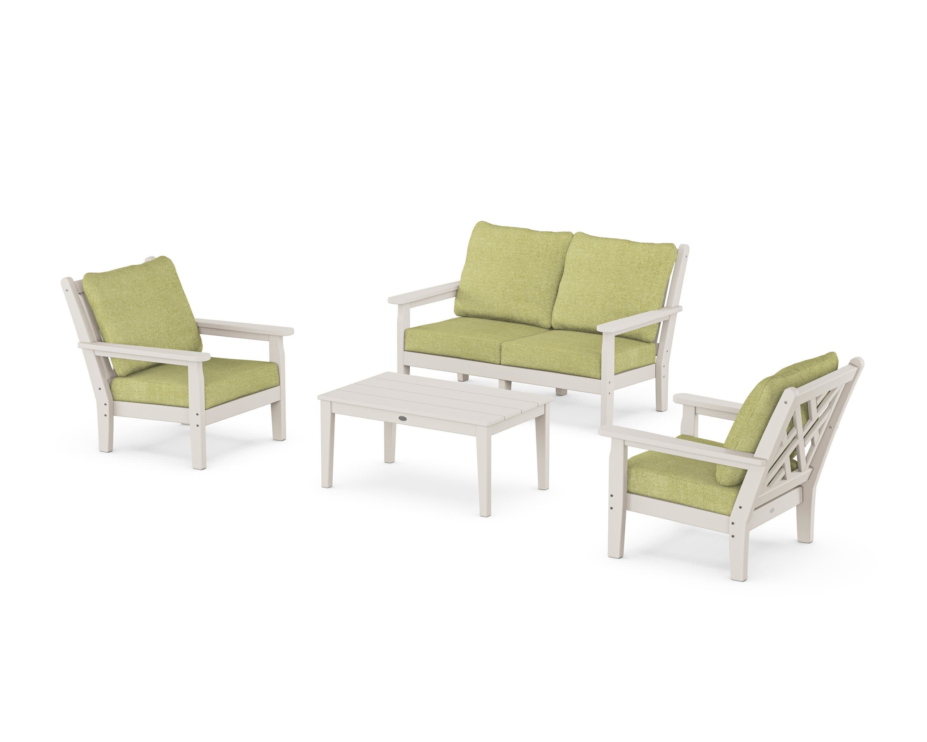 Chippendale 4-Piece Deep Seating Set with Loveseat in Sand / Chartreuse Boucle