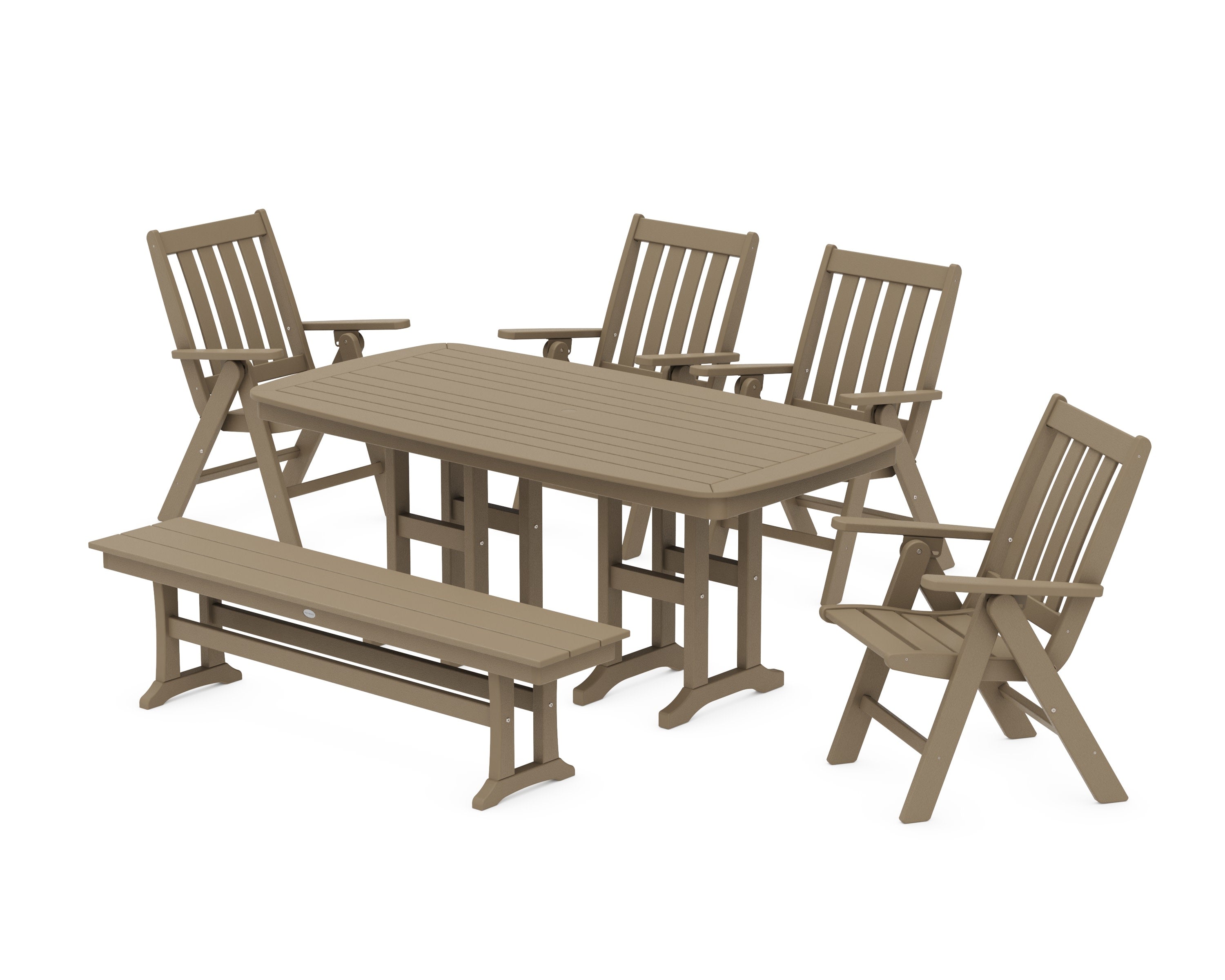 Vineyard Folding Chair 6-Piece Dining Set with Bench in Vintage Sahara