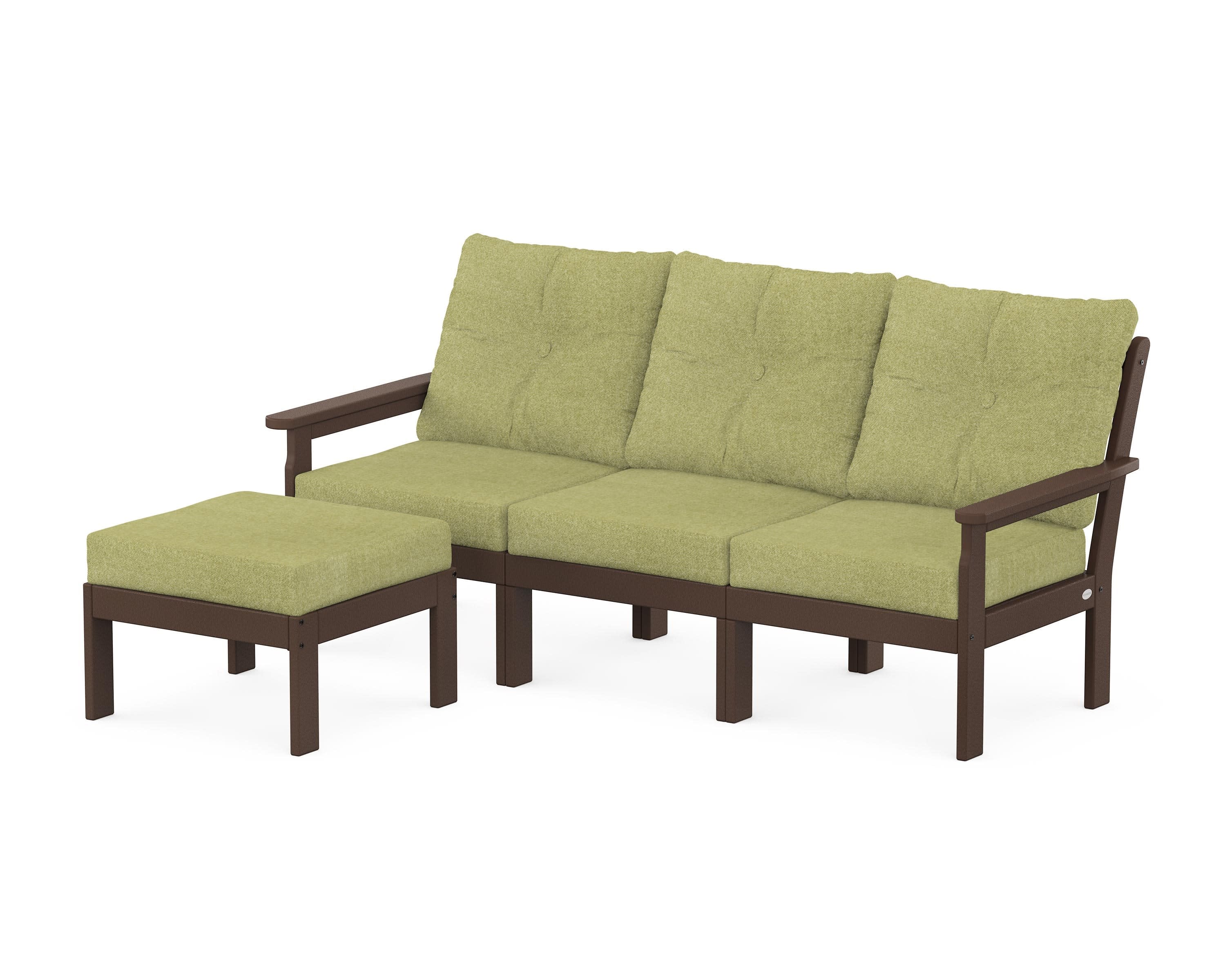 Vineyard 4-Piece Sectional with Ottoman in Mahogany / Chartreuse Boucle
