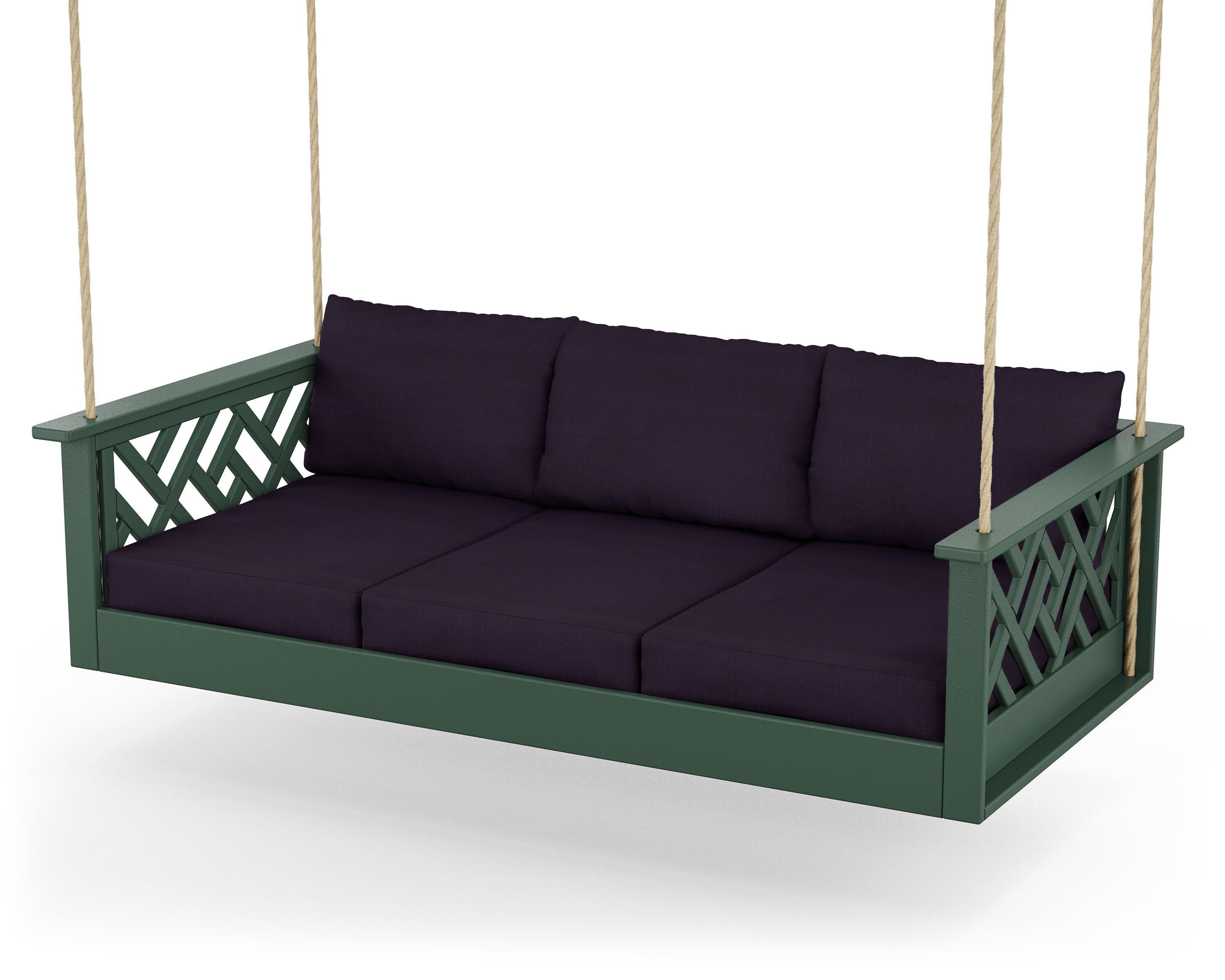 Chippendale Daybed Swing in Green / Navy Linen