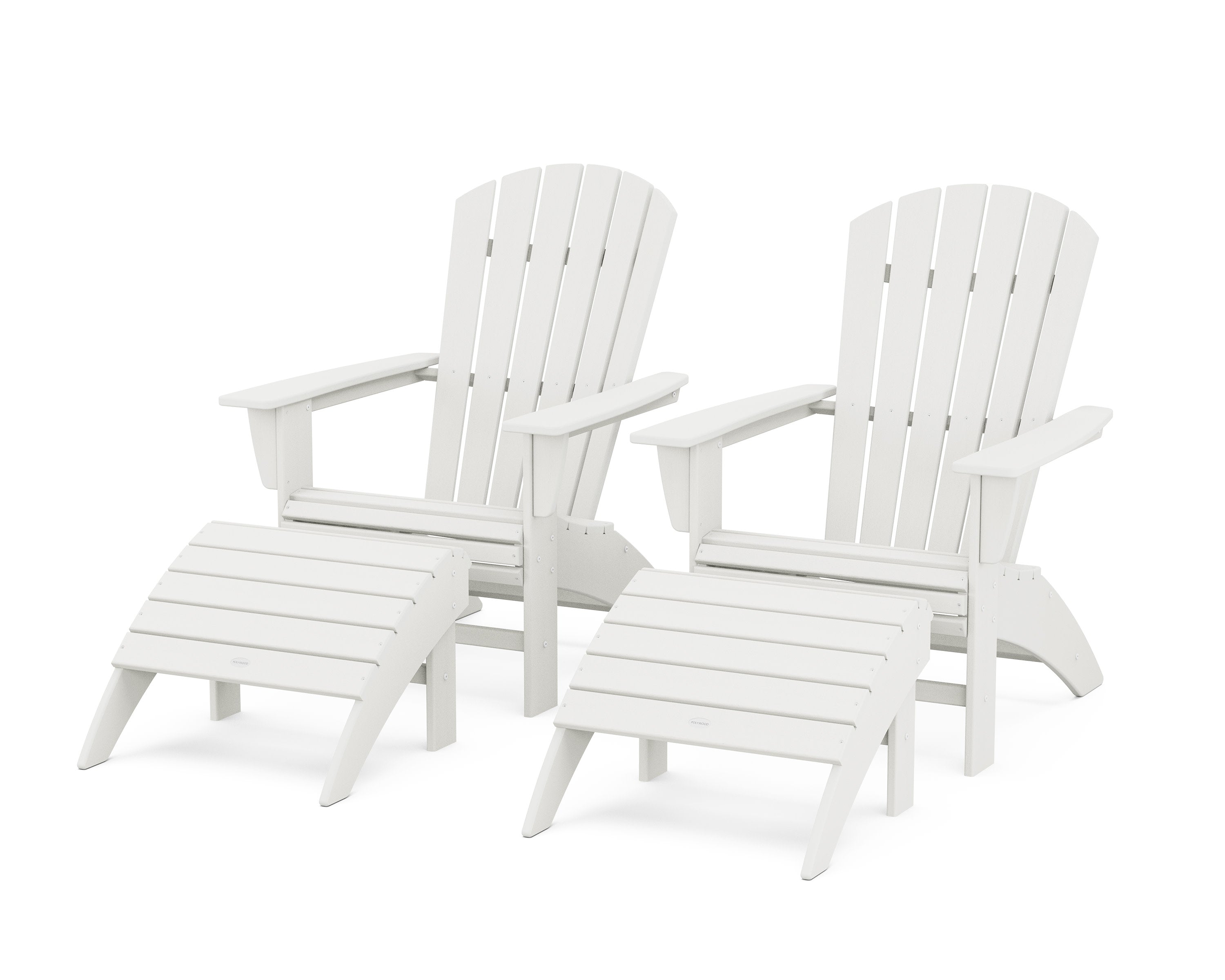 Nautical Curveback Adirondack Chair 4-Piece Set with Ottomans in Vintage White