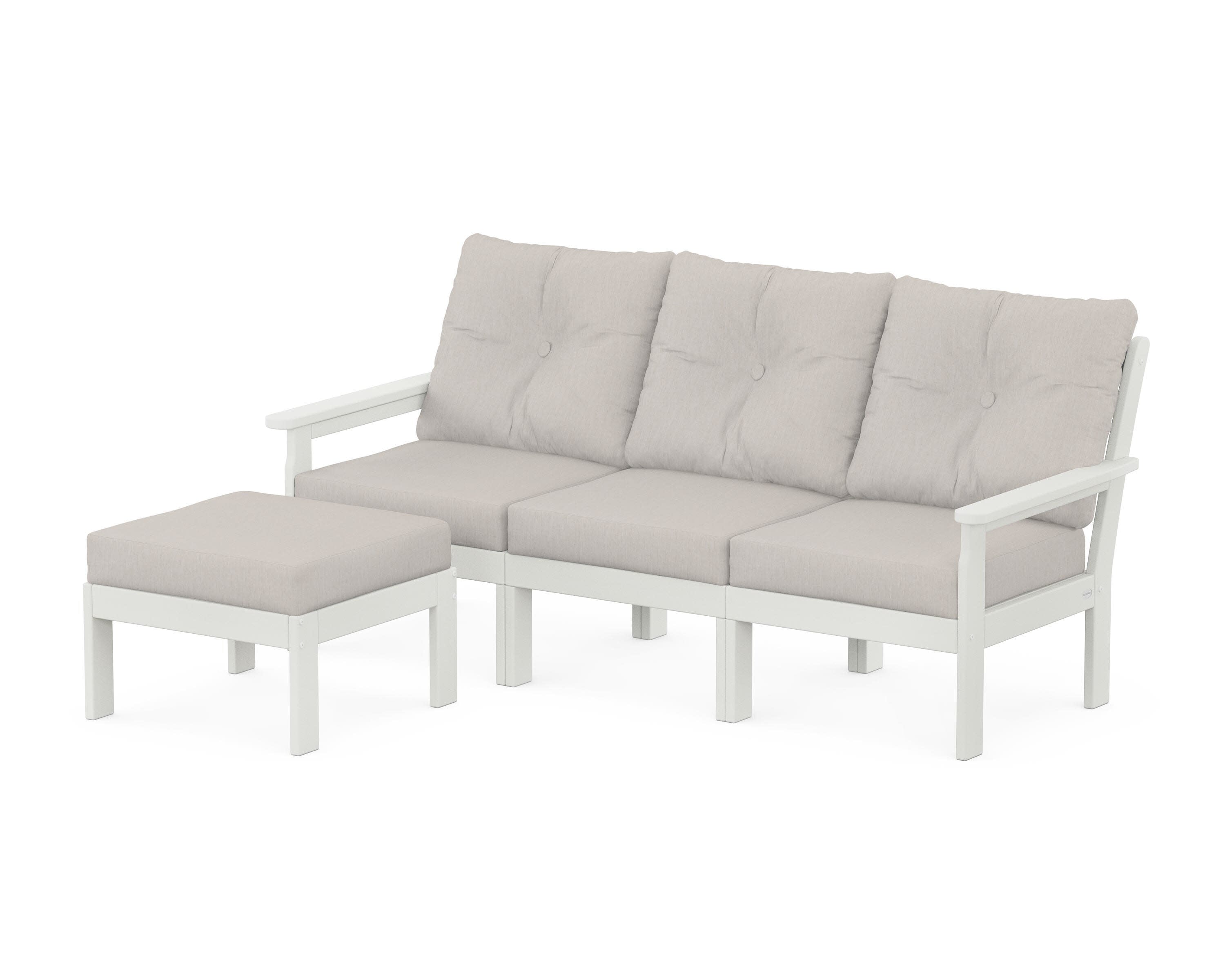 Vineyard 4-Piece Sectional with Ottoman in Vintage White / Cast Ash