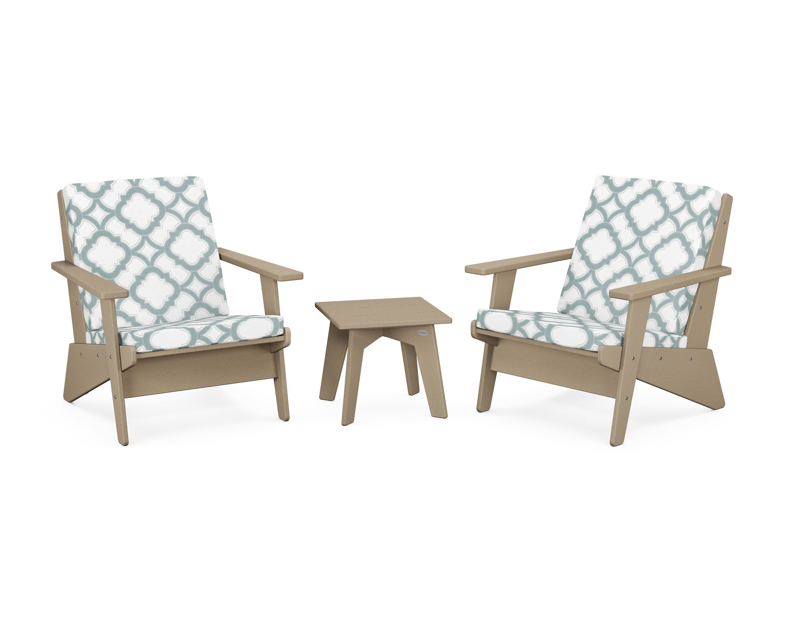 Riviera Modern Lounge 3-Piece Set in Vintage Sahara / Trellis Glacier Spa