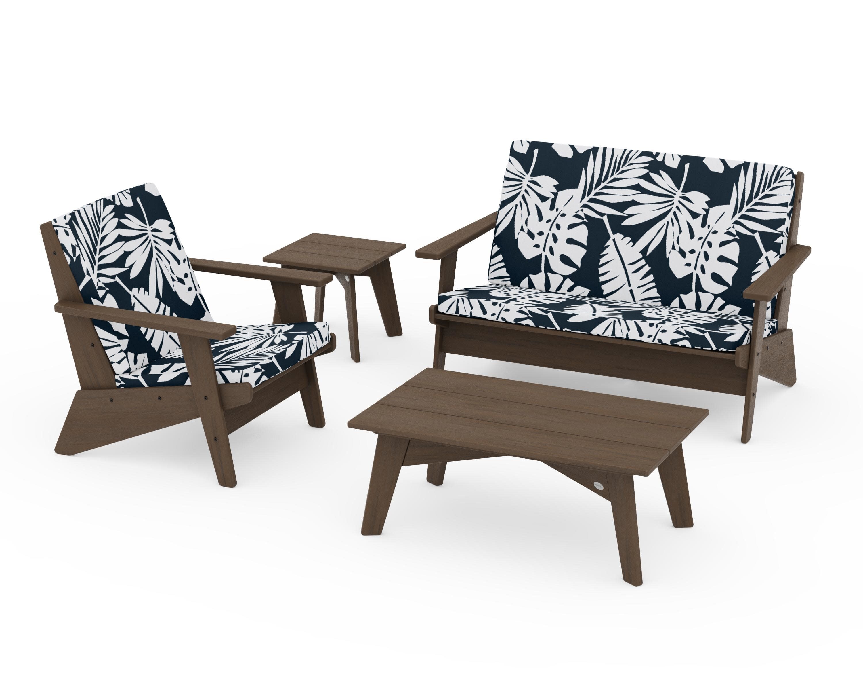 Riviera Modern Lounge 4-Piece Set in Kona / Leaf Marine Indigo