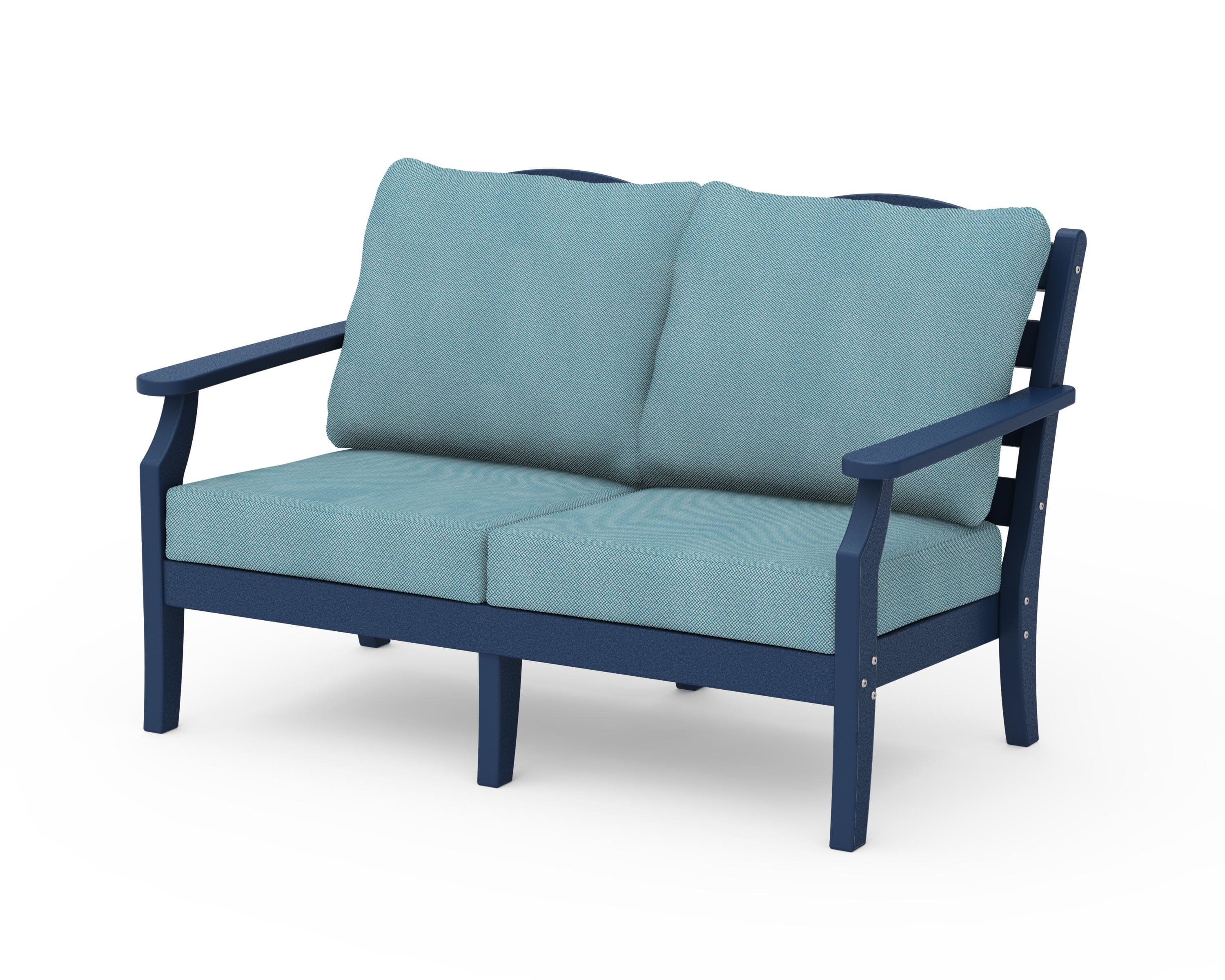 Savannah Deep Seating Loveseat in Navy / Lattice Sky Blue