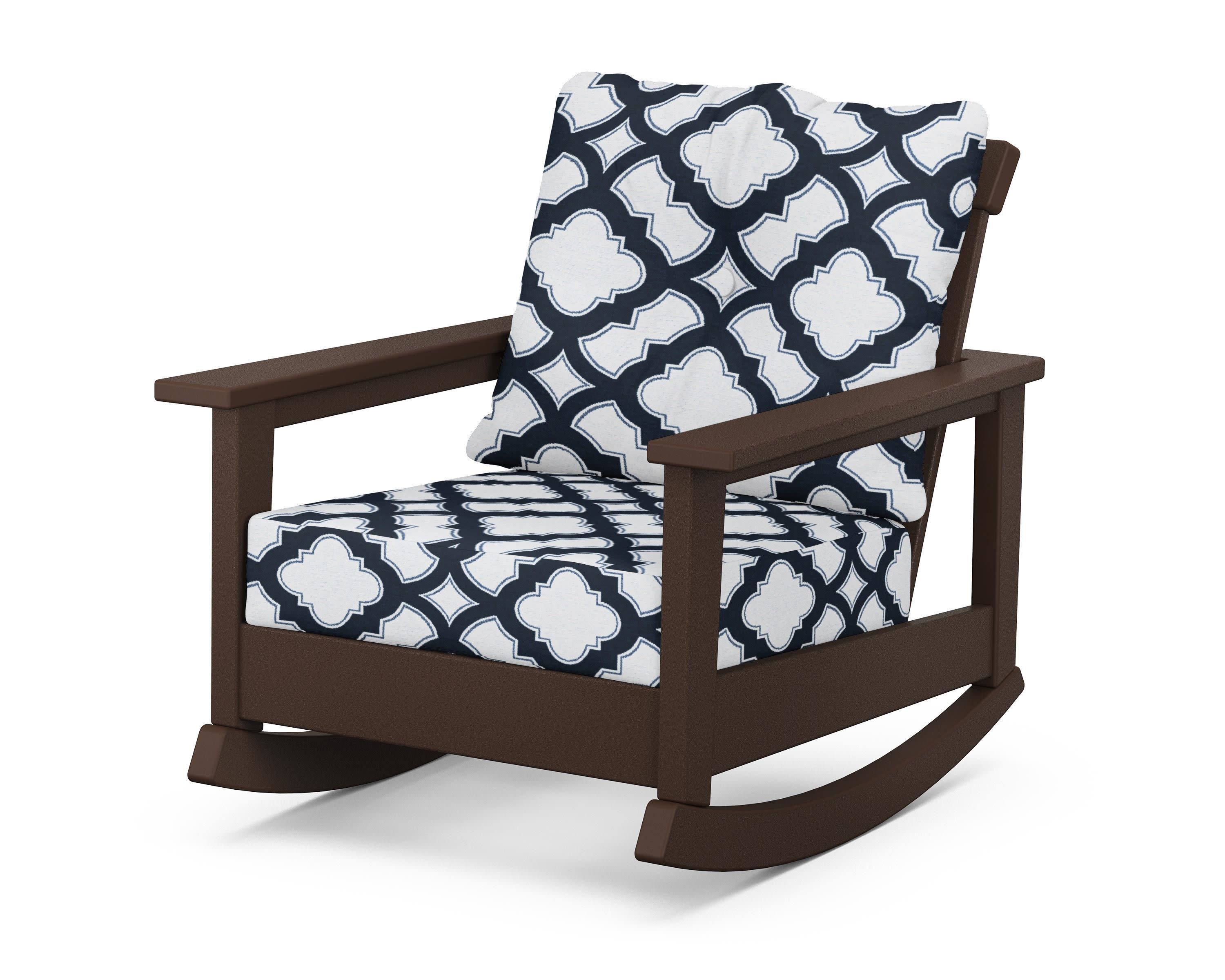 Prescott Deep Seating Rocking Chair in Mahogany / Trellis Marine Indigo