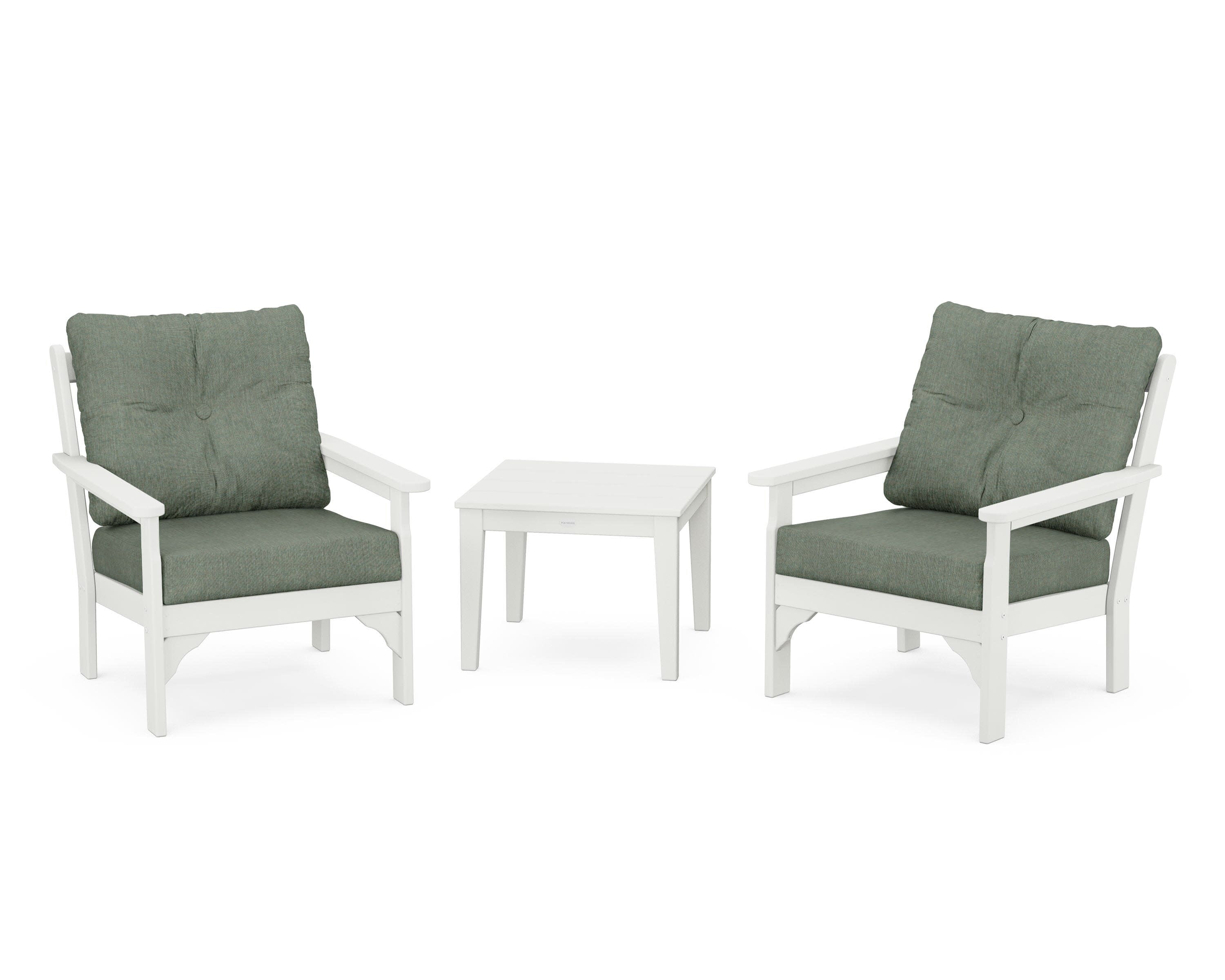 Vineyard 3-Piece Deep Seating Set in Vintage White / Cast Sage