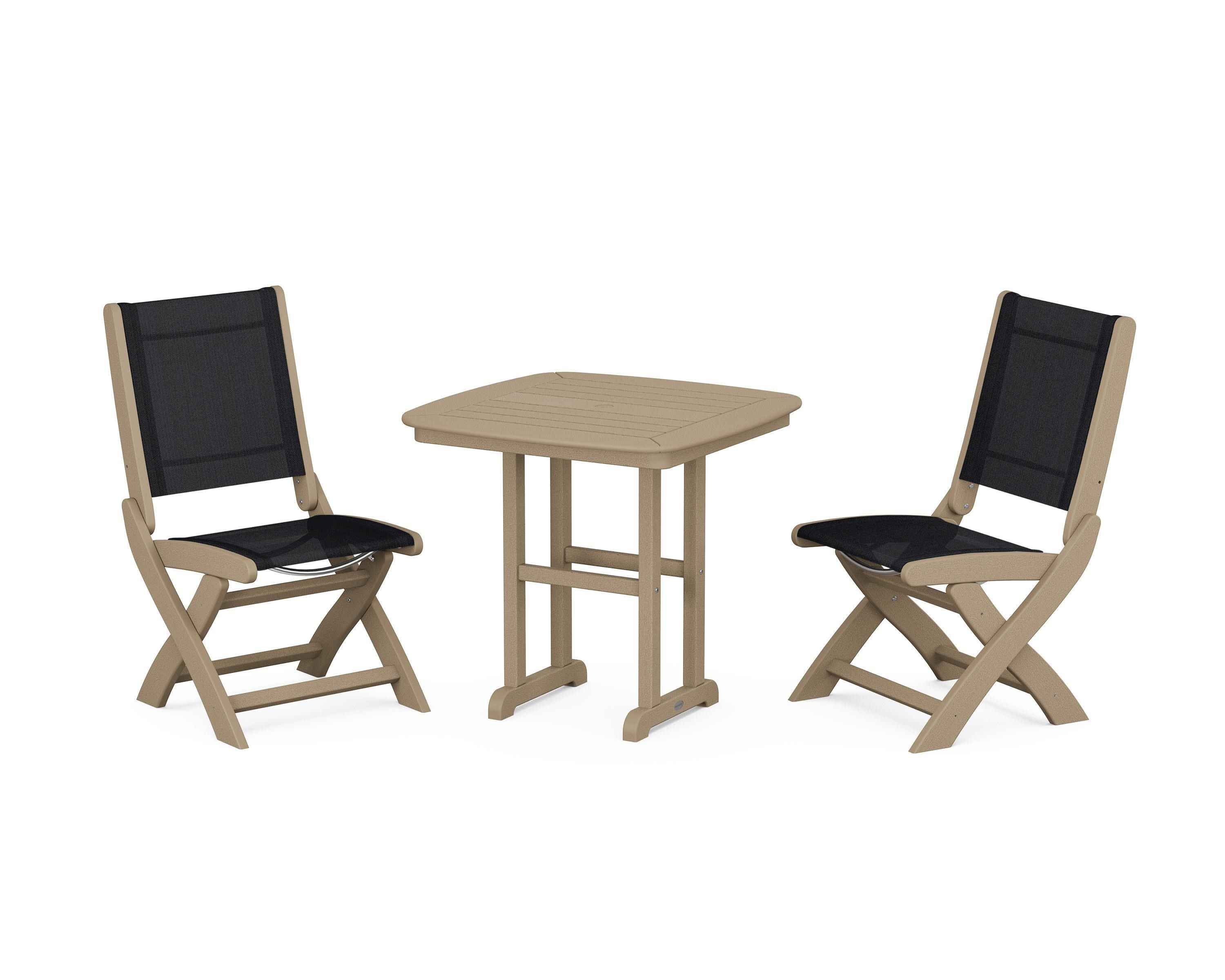 Coastal Folding Side Chair 3-Piece Dining Set in Vintage Sahara / Black Sling