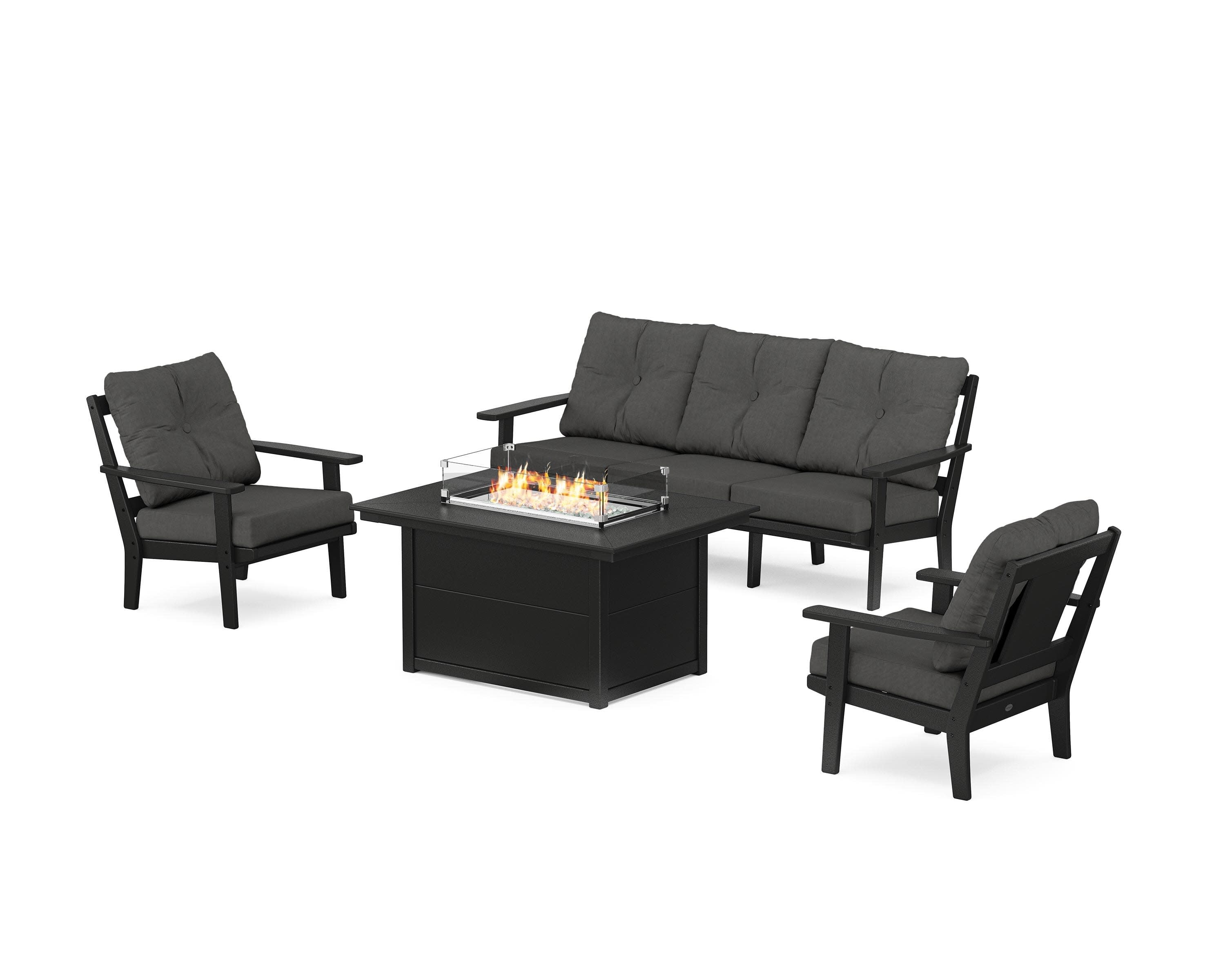 Prairie Deep Seating Fire Pit Table Set in Black / Spectrum Carbon