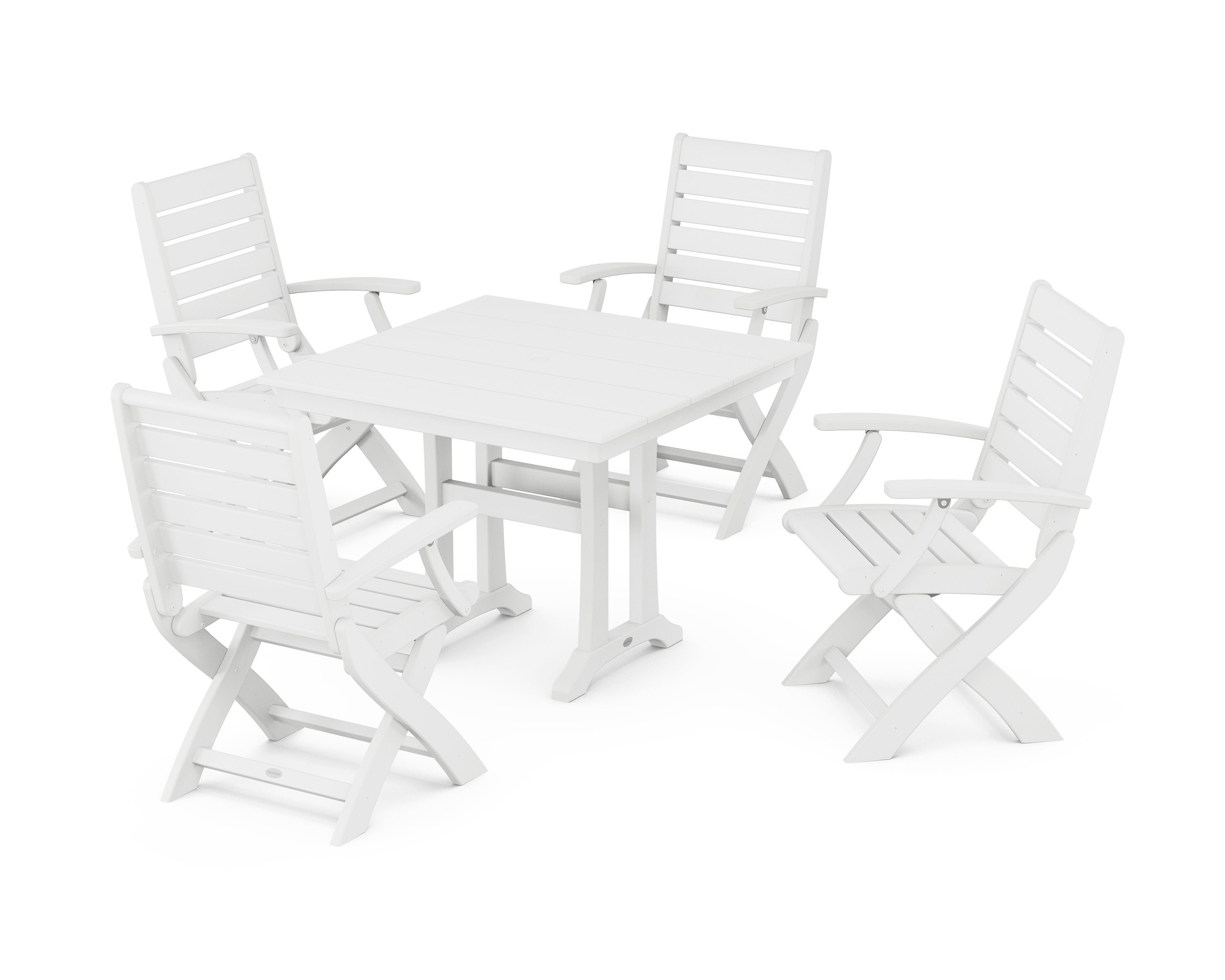 Signature Folding Chair 5-Piece Farmhouse Dining Set With Trestle Legs in White