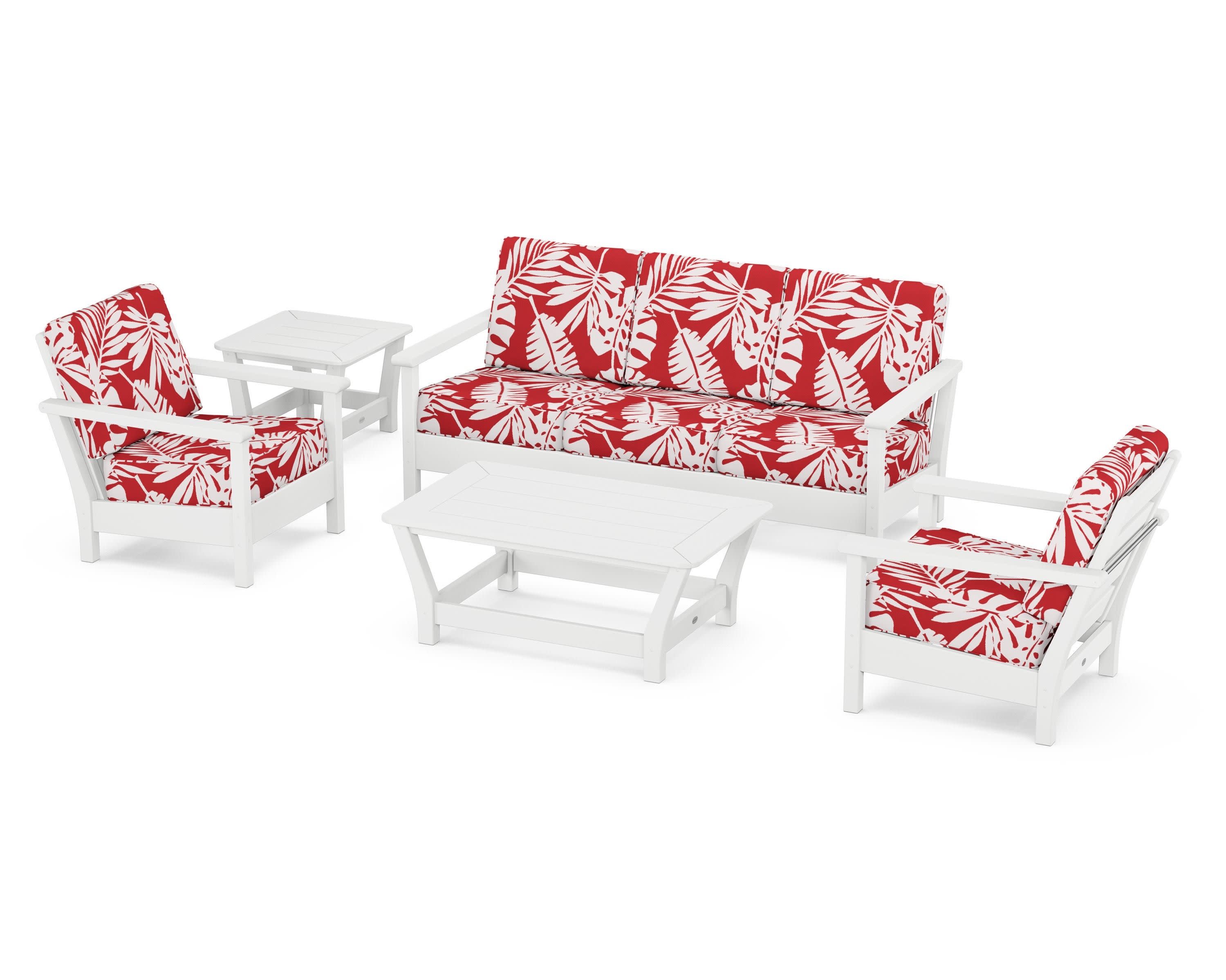 Harbour 5-Piece Deep Seating Set in White / Leaf Crimson
