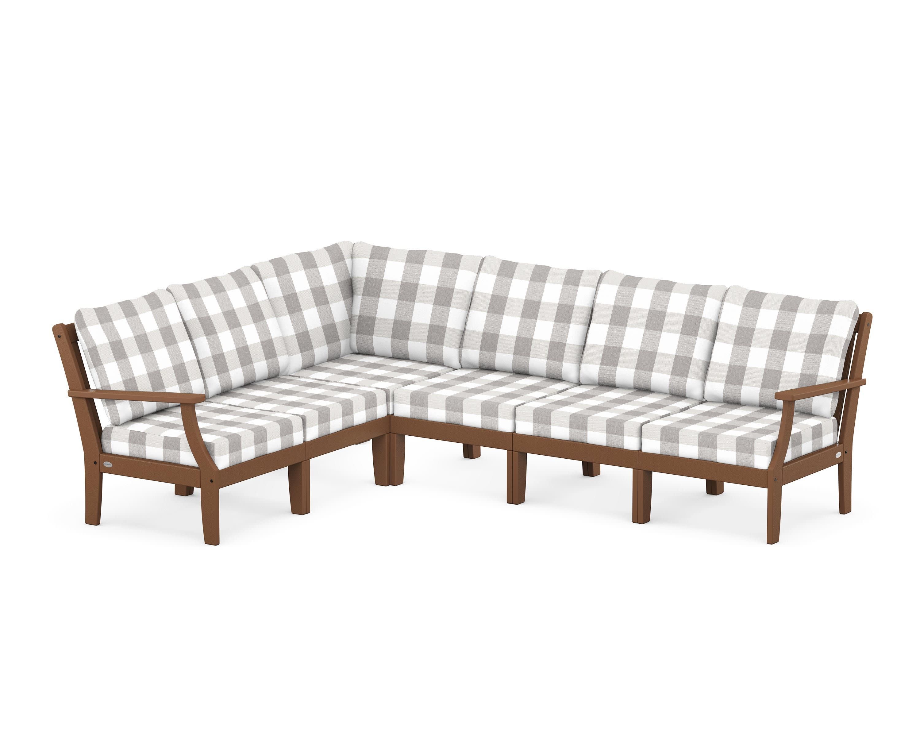 Braxton Modular 6-Piece Deep Seating Set in Teak / Buffalo Plaid Grey Mist