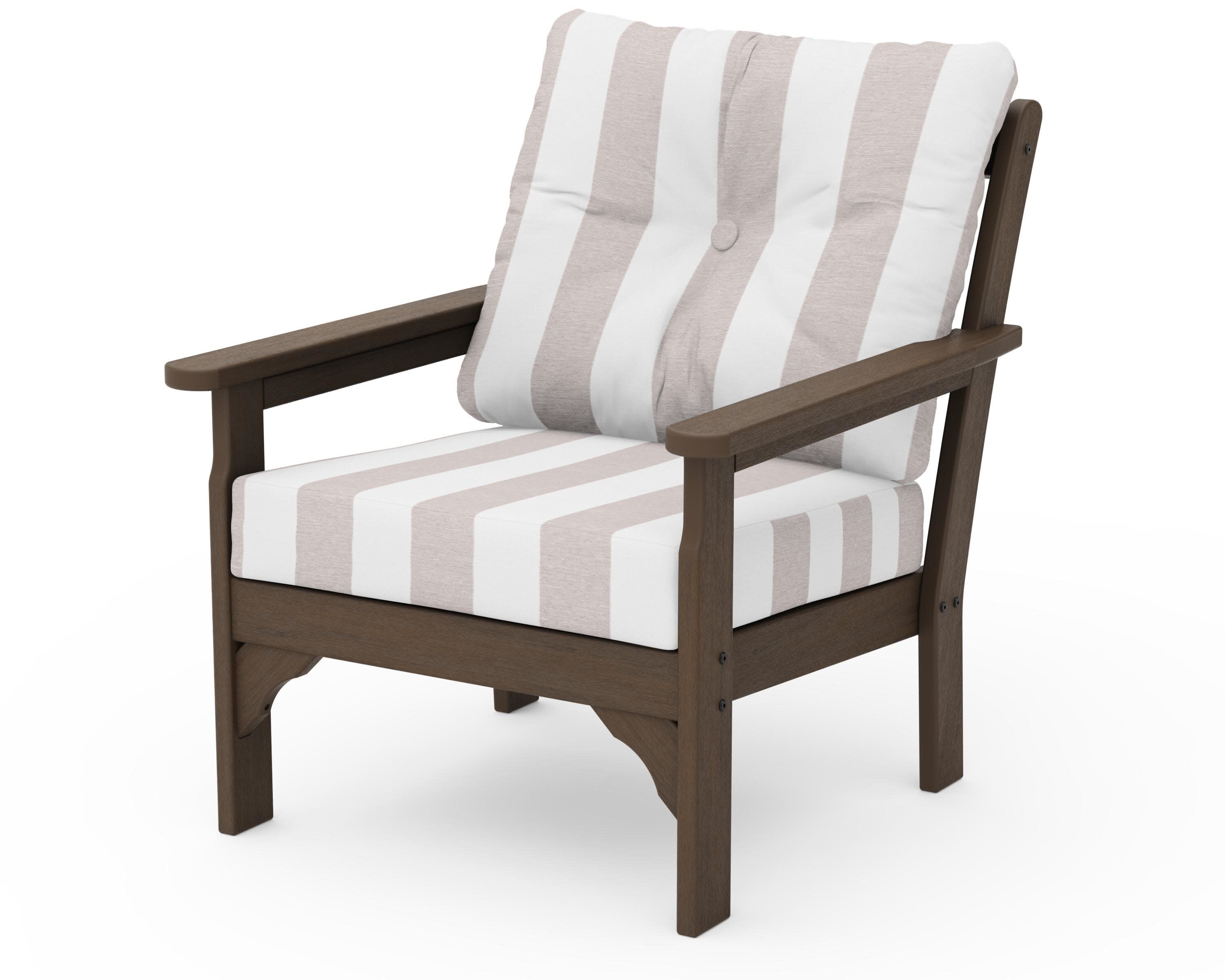 Vineyard Deep Seating Chair in Kona / Cabana Stripe Dune Burlap