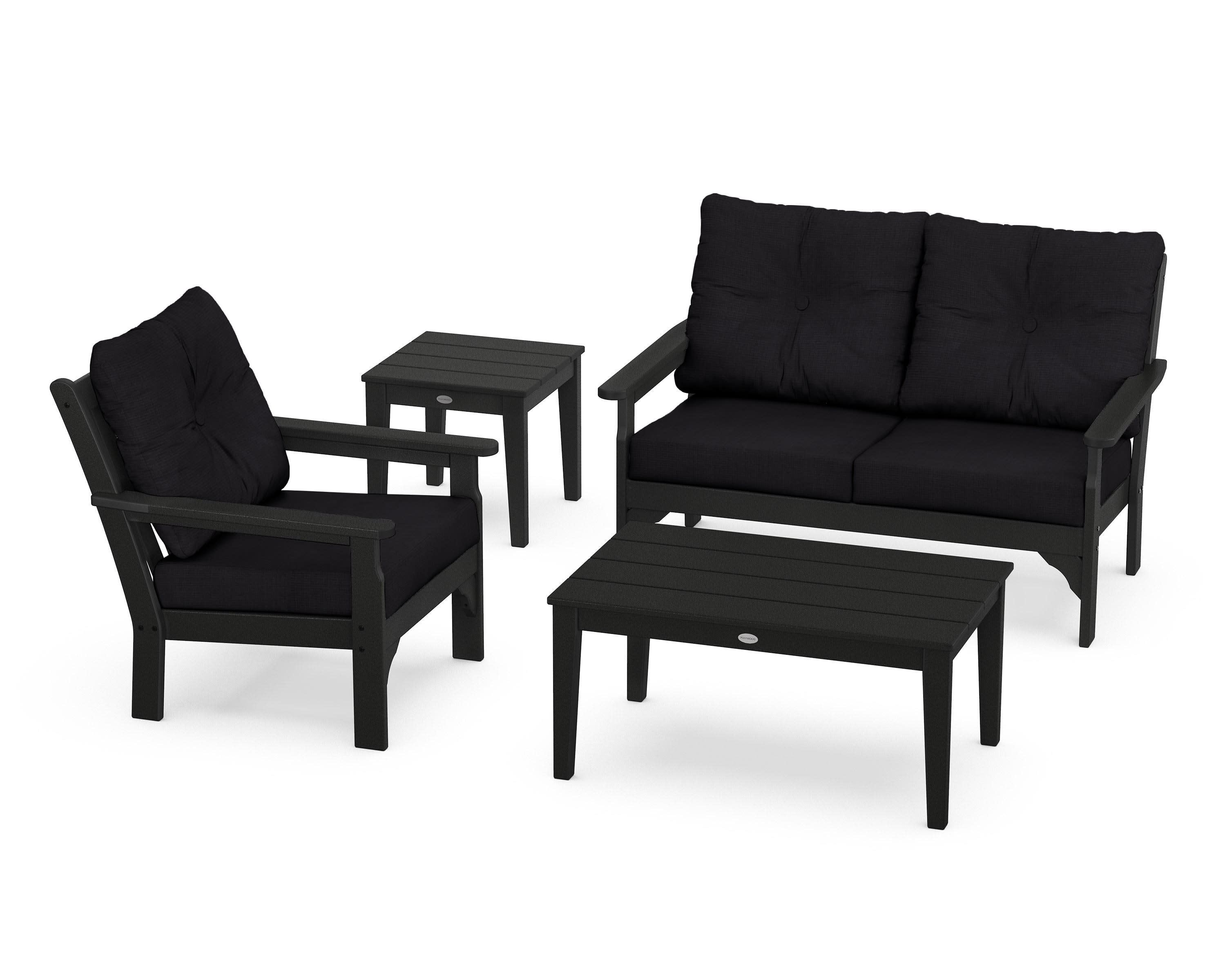 Vineyard 4-Piece Deep Seating Set in Black / Midnight Linen