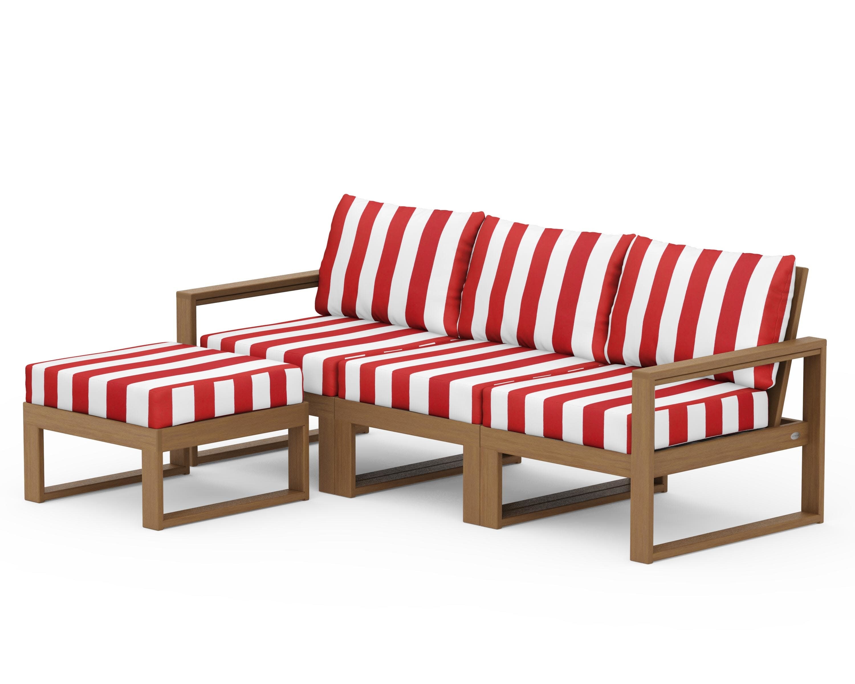 EDGE 4-Piece Modular Deep Seating Set with Ottoman in Natural / Cabana Stripe Crimson