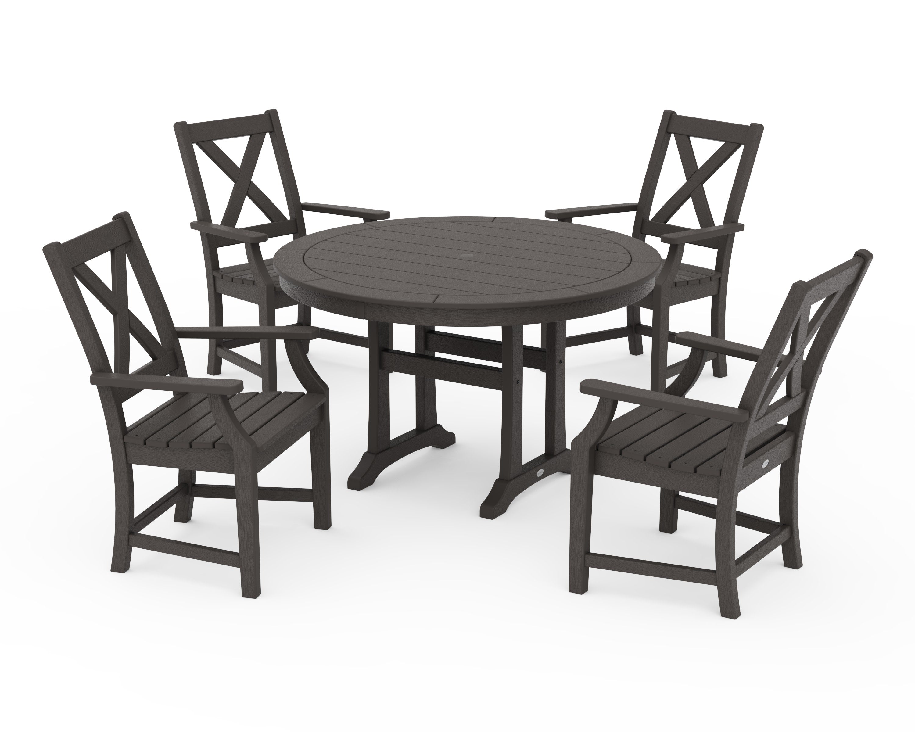 Braxton 5-Piece Nautical Trestle Arm Chair Dining Set in Vintage Coffee