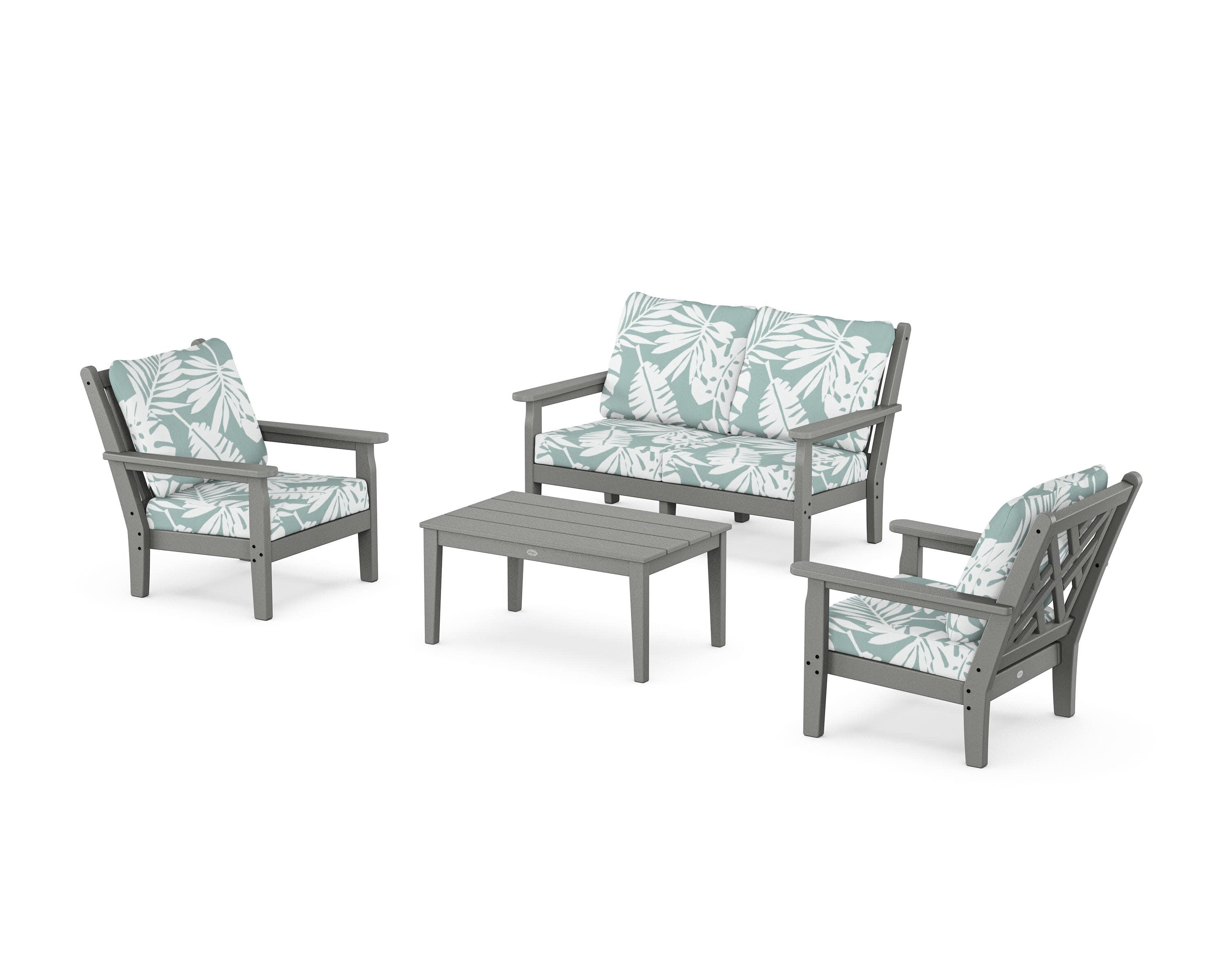 Chippendale 4-Piece Deep Seating Set with Loveseat in Slate Grey / Leaf Glacier Spa