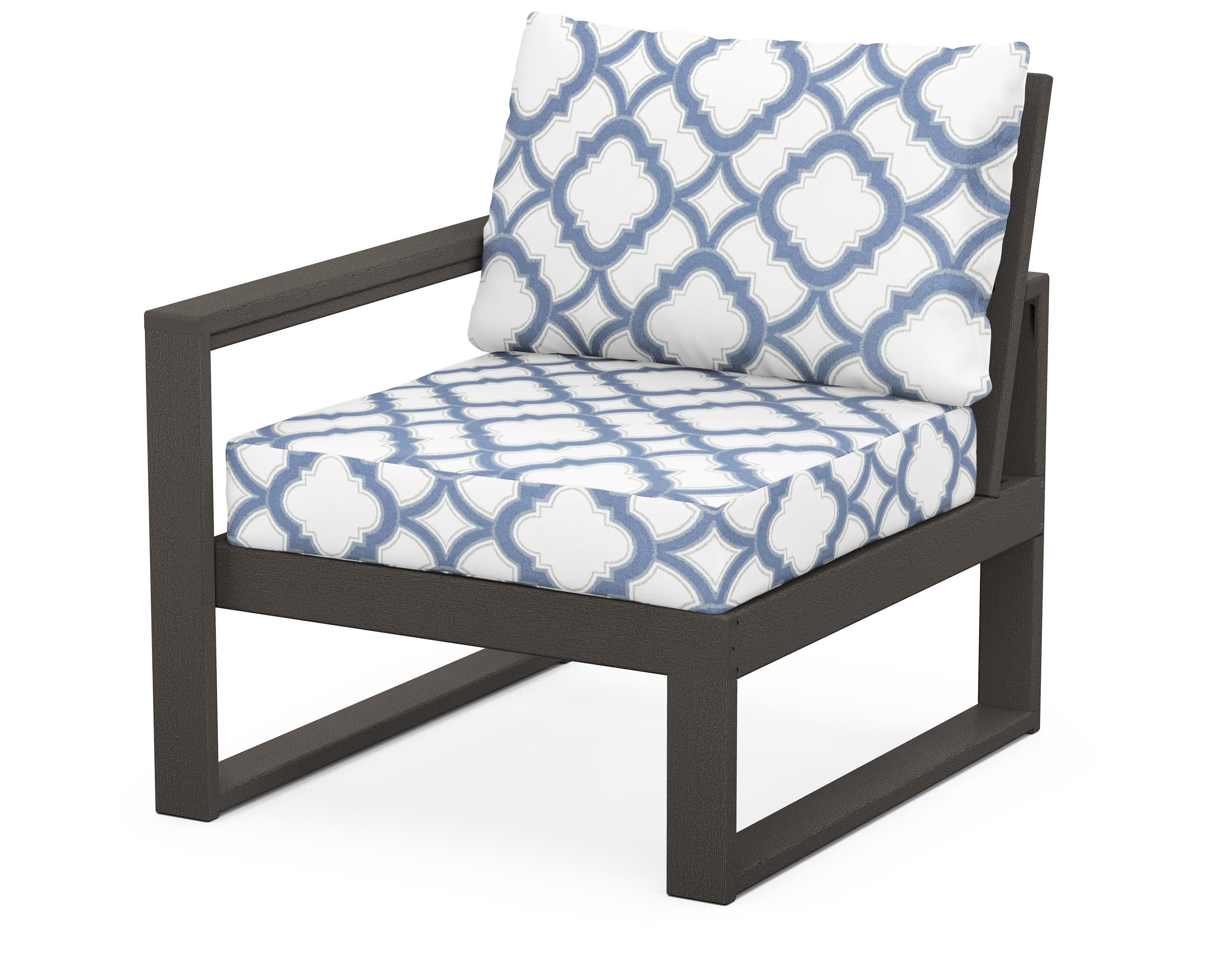 EDGE Modular Left Arm Chair in Vintage Coffee / Trellis Sky Blue