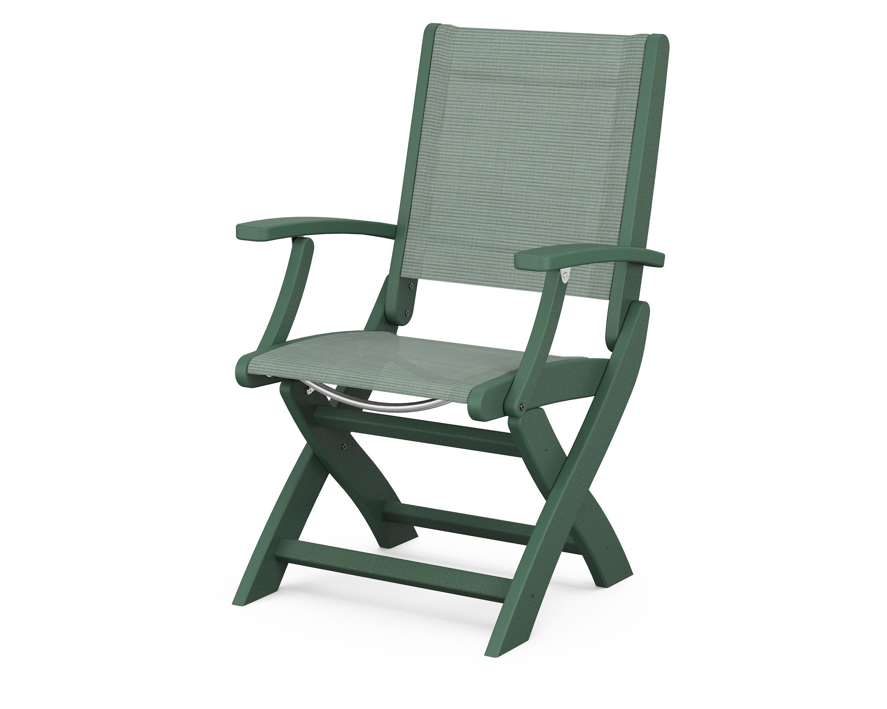 Coastal Folding Chair in Green / Dupioni Sea Mist Sling