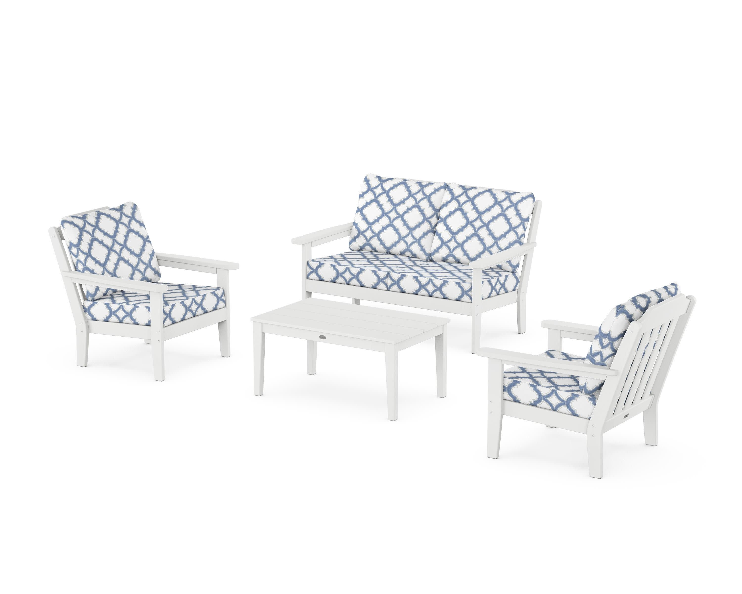 Cottage 4-Piece Deep Seating Set with Loveseat in White / Trellis Sky Blue