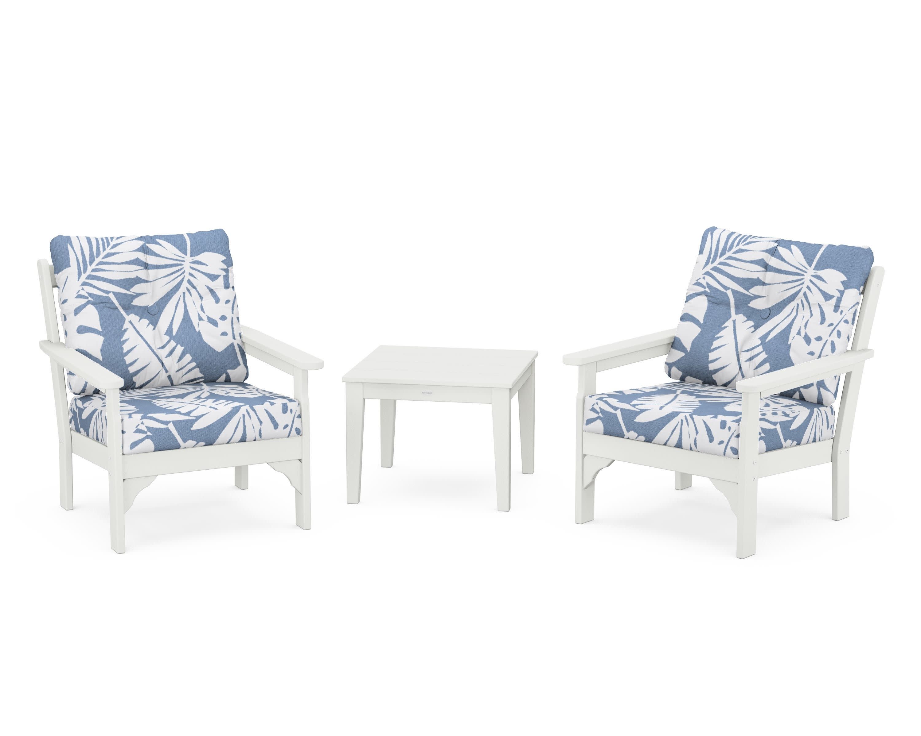 Vineyard 3-Piece Deep Seating Set in Vintage White / Leaf Sky Blue
