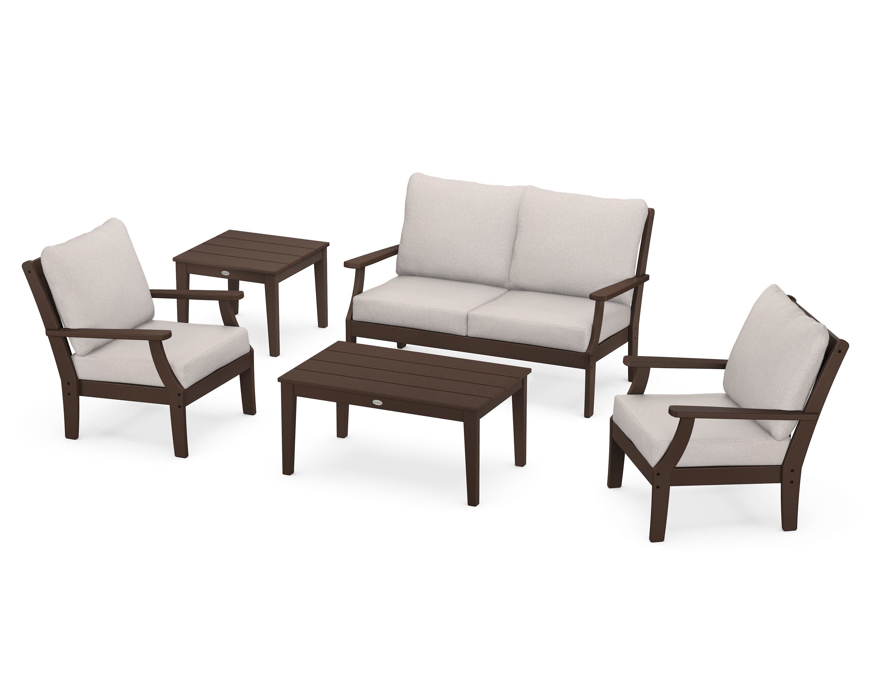Braxton 5-Piece Deep Seating Set in Mahogany / Dune Burlap