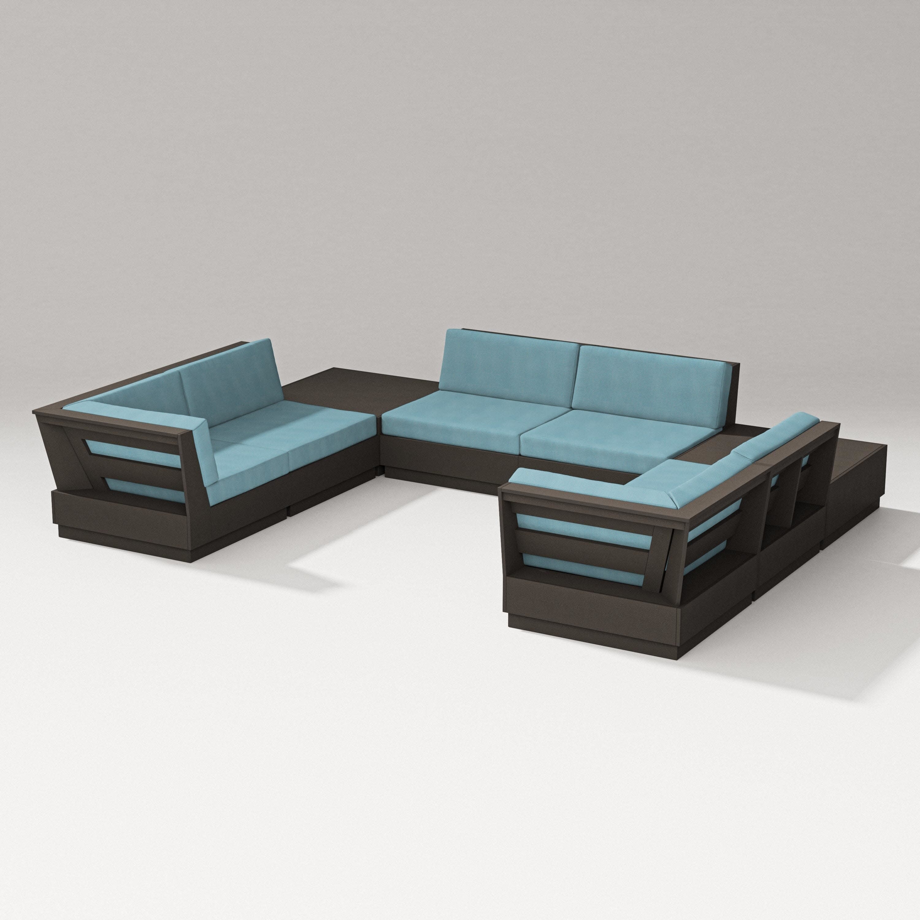 Elevate 8-Piece U-Shaped Sectional in Vintage Coffee / Lattice Sky Blue