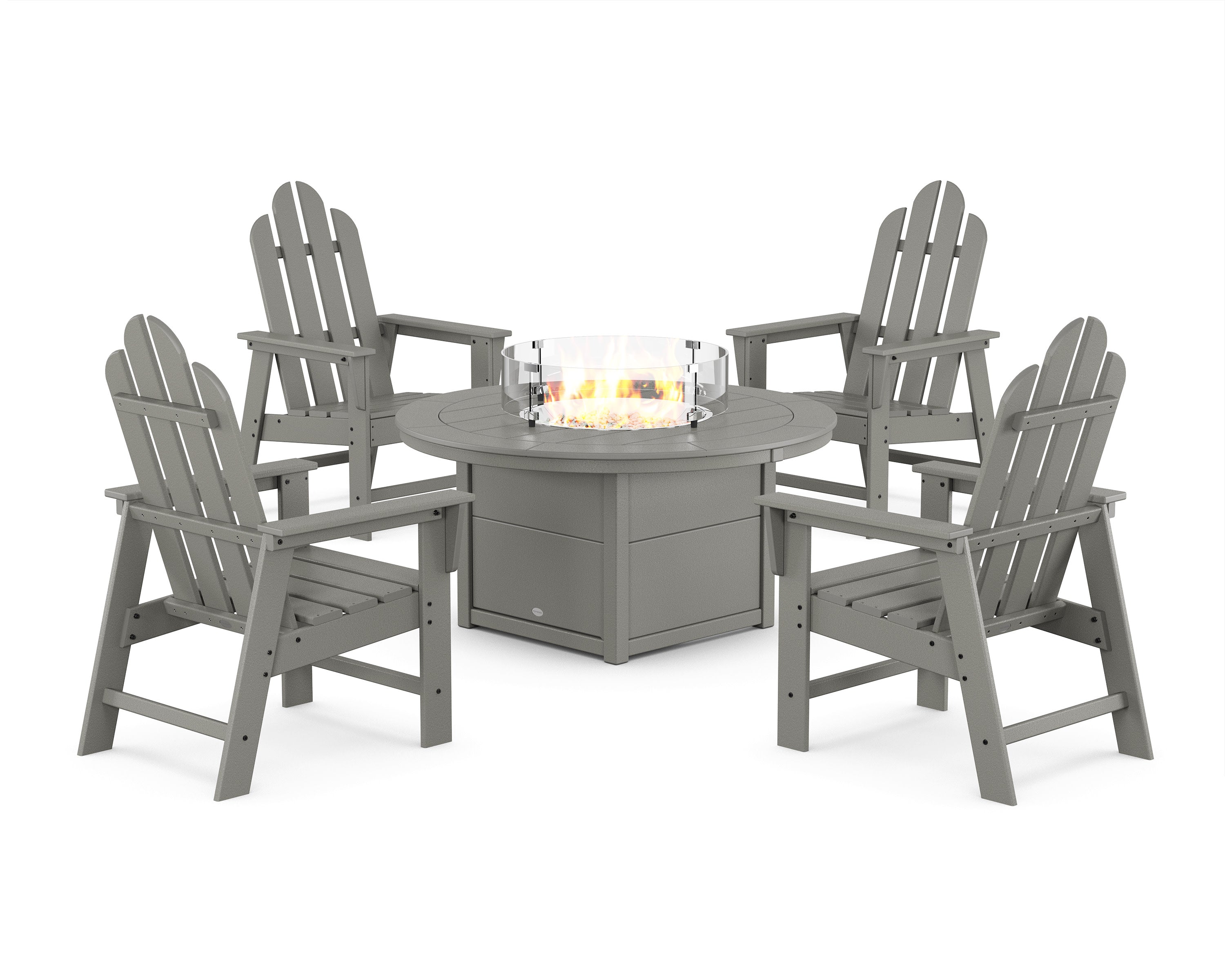 Long Island 4-Piece Upright Adirondack Conversation Set with Fire Pit Table in Slate Grey