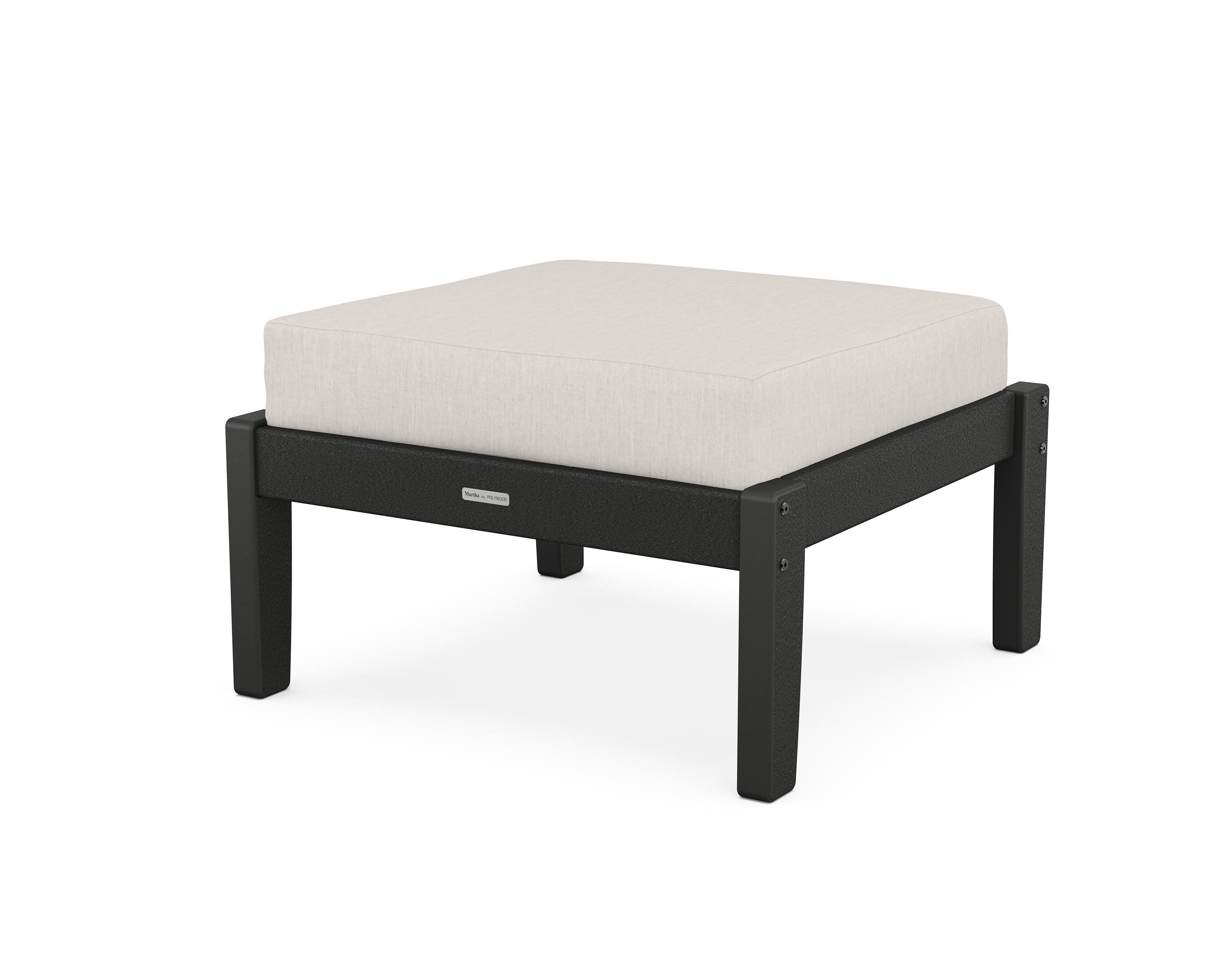Chinoiserie Deep Seating Ottoman in Black / Cast Ash