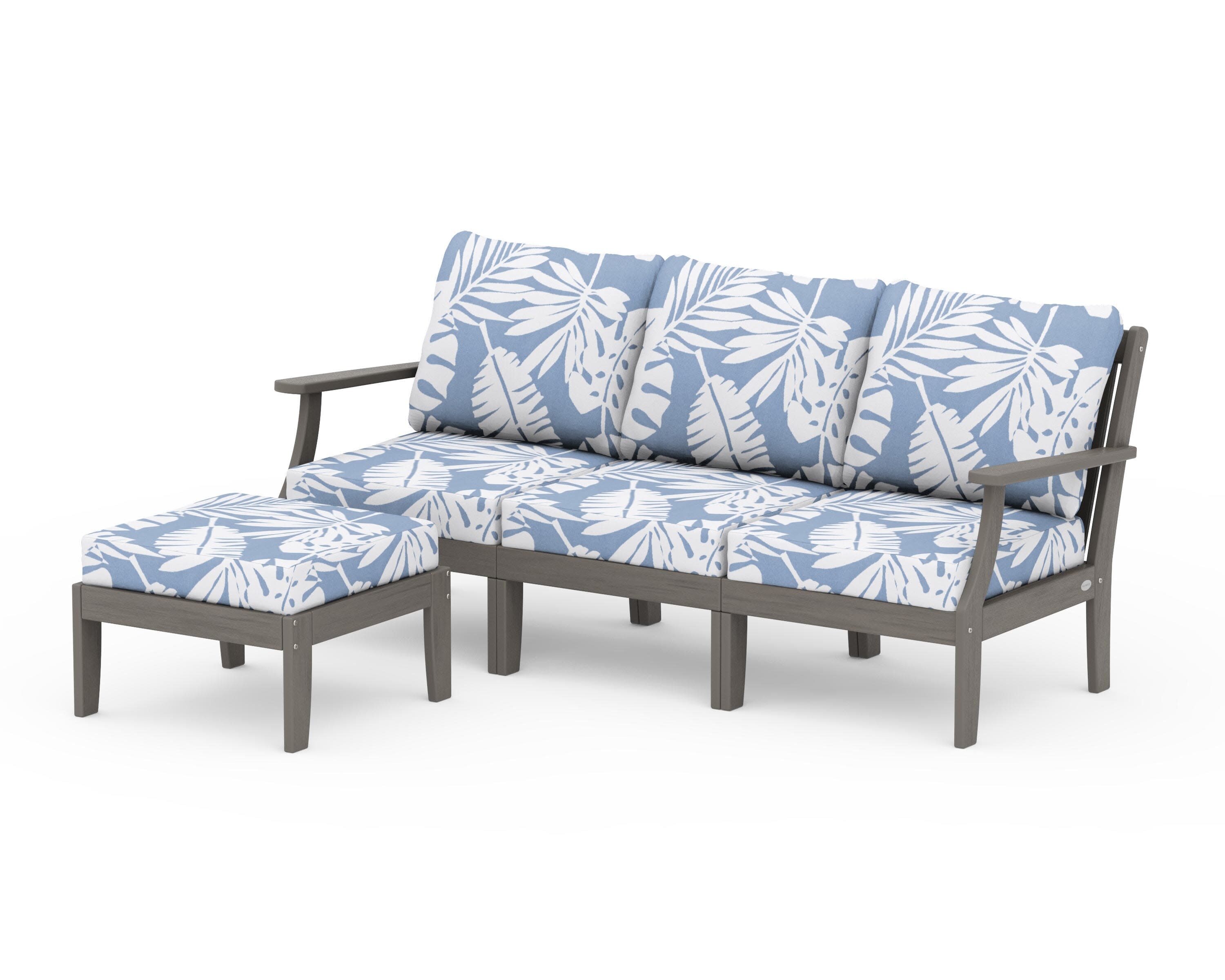 Braxton Modular 4-Piece Deep Seating Set with Ottoman in Driftwood / Leaf Sky Blue