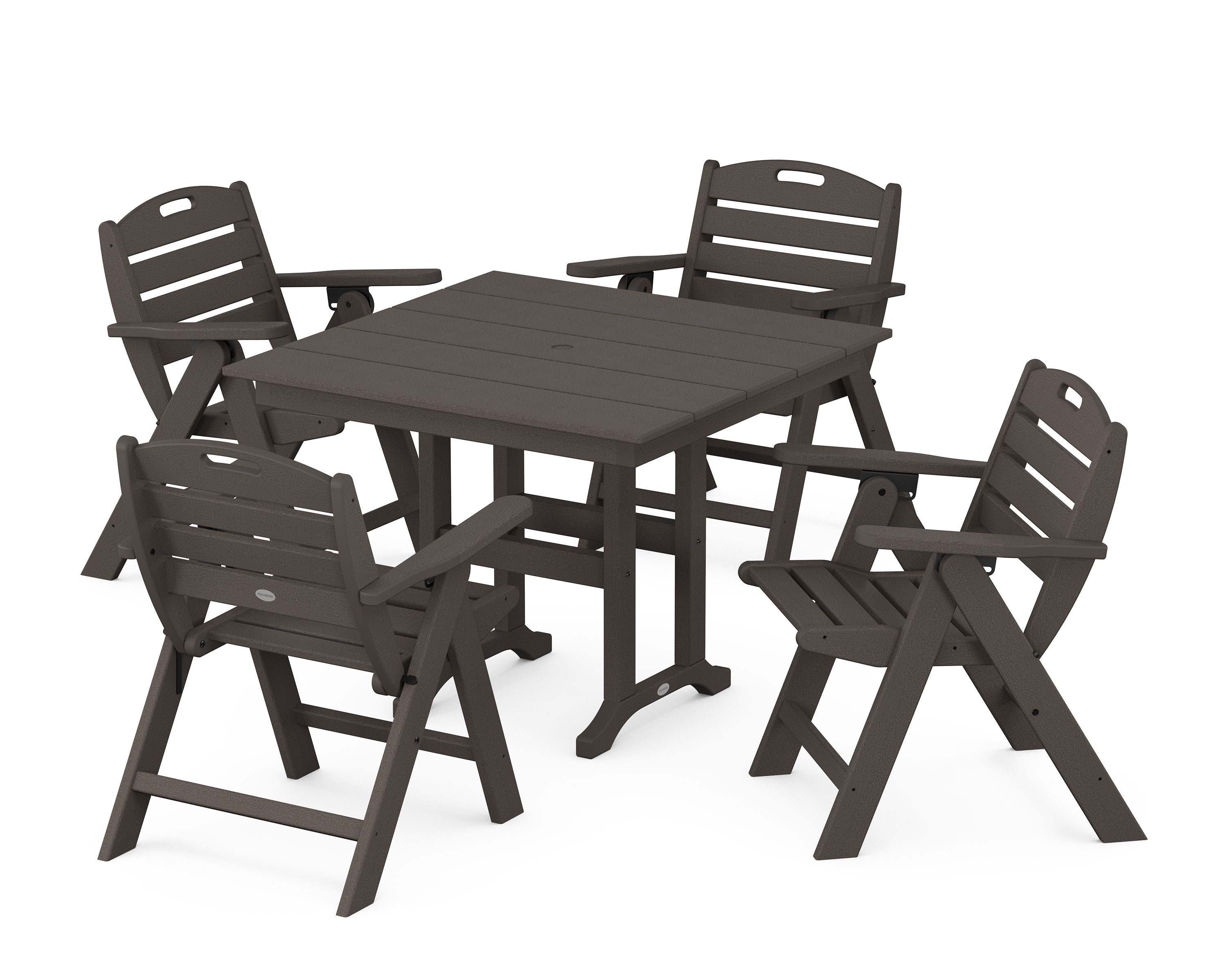 Nautical Folding Lowback Chair 5-Piece Farmhouse Dining Set in Vintage Coffee