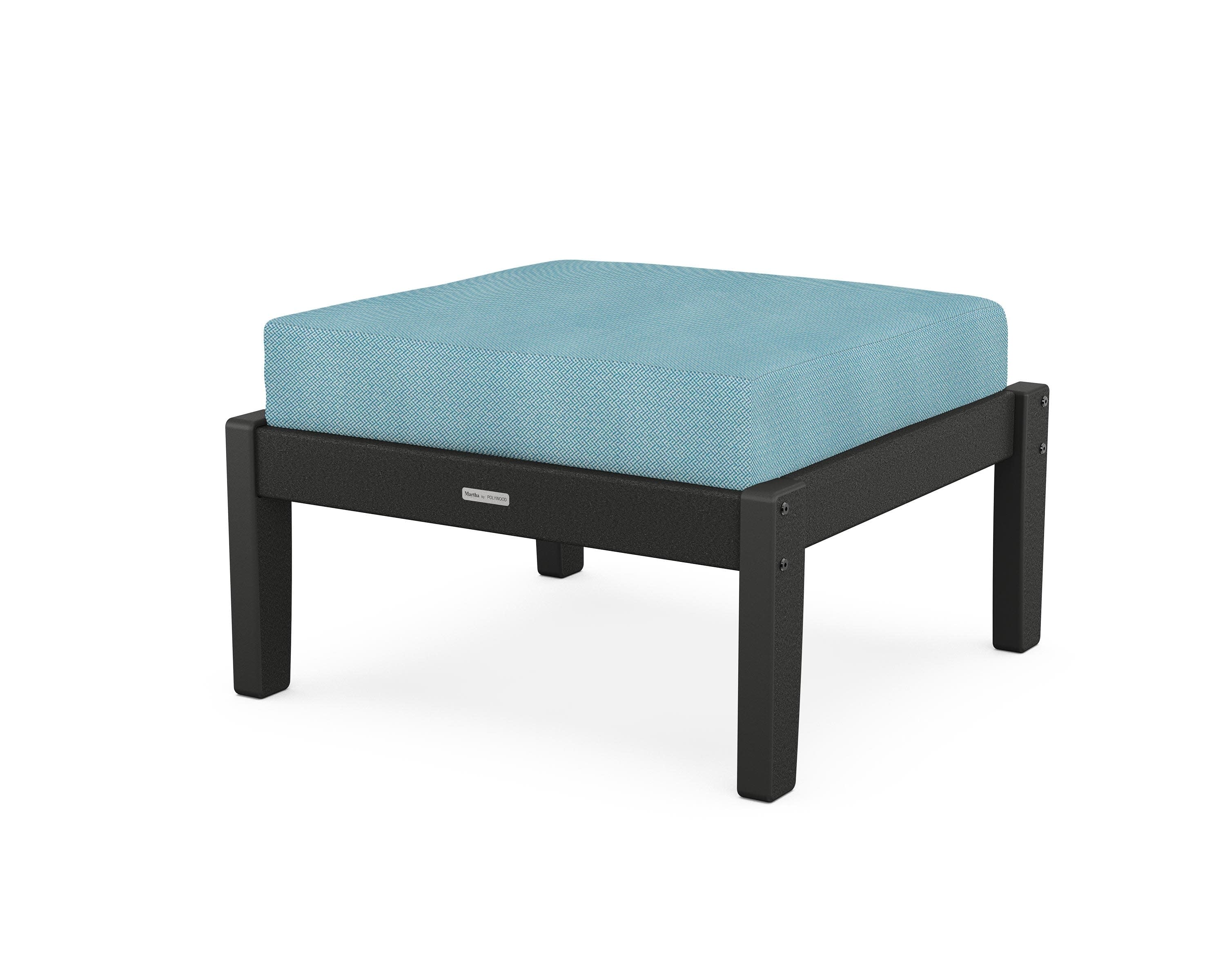 Chinoiserie Deep Seating Ottoman in Black / Lattice Sky Blue