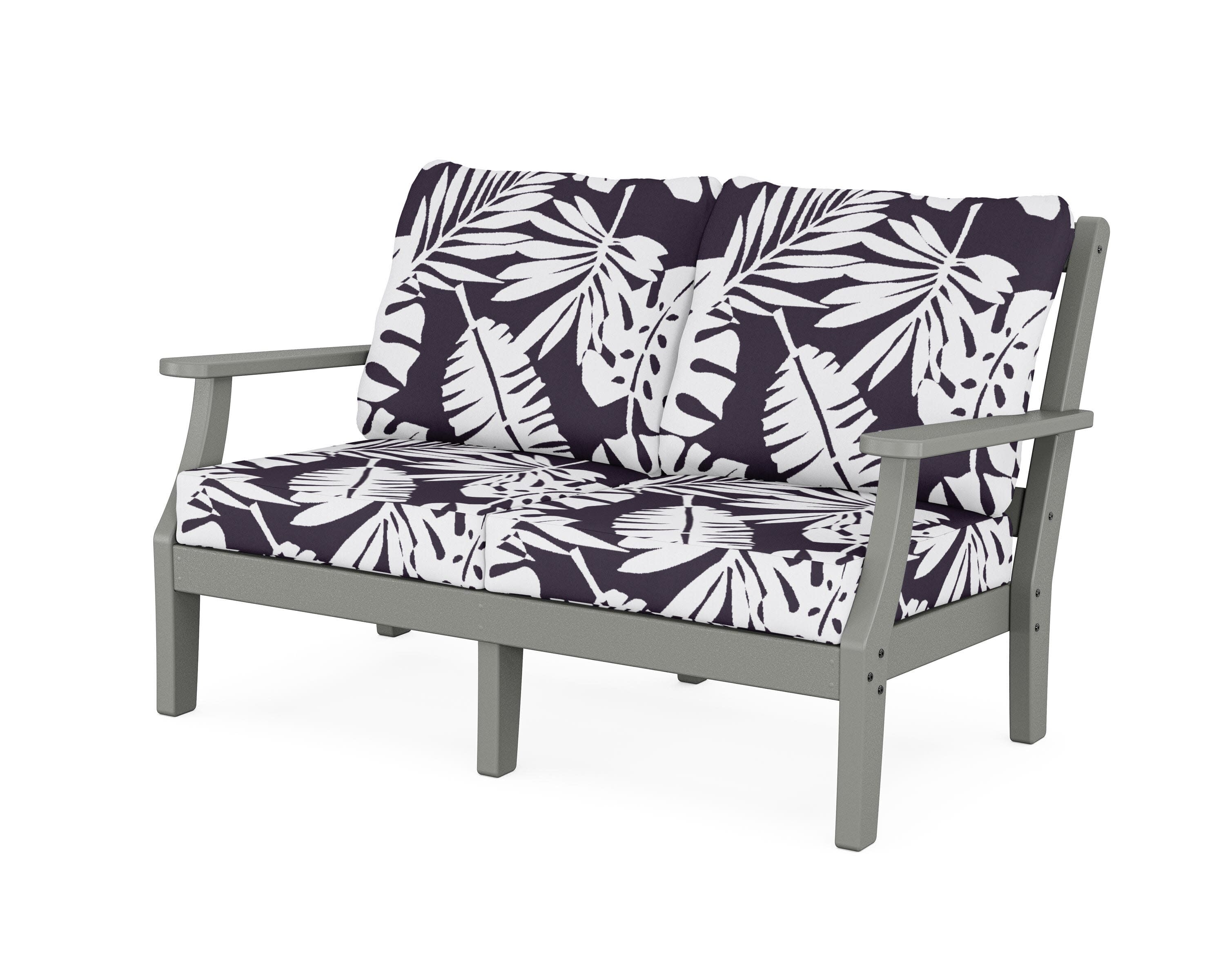 Chinoiserie Deep Seating Loveseat in Slate Grey / Leaf Navy