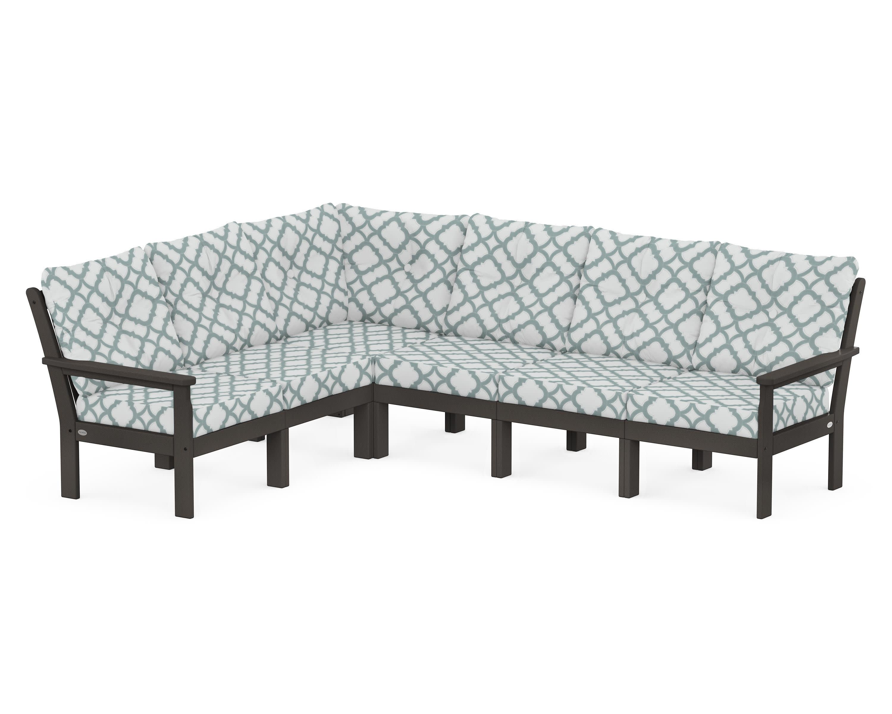 Vineyard 6-Piece Sectional in Vintage Coffee / Trellis Glacier Spa