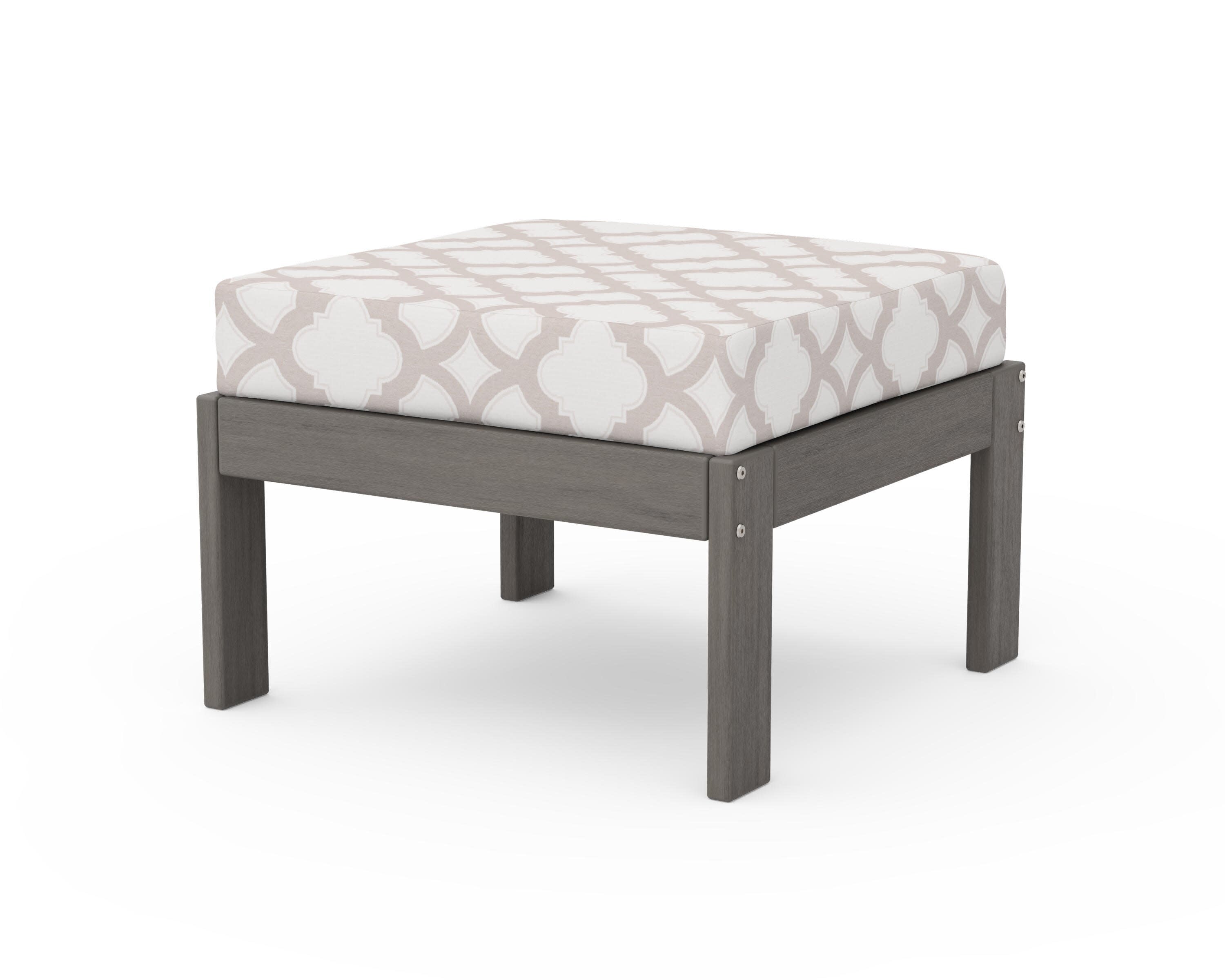 Vineyard Modular Ottoman in Driftwood / Trellis Dune Burlap