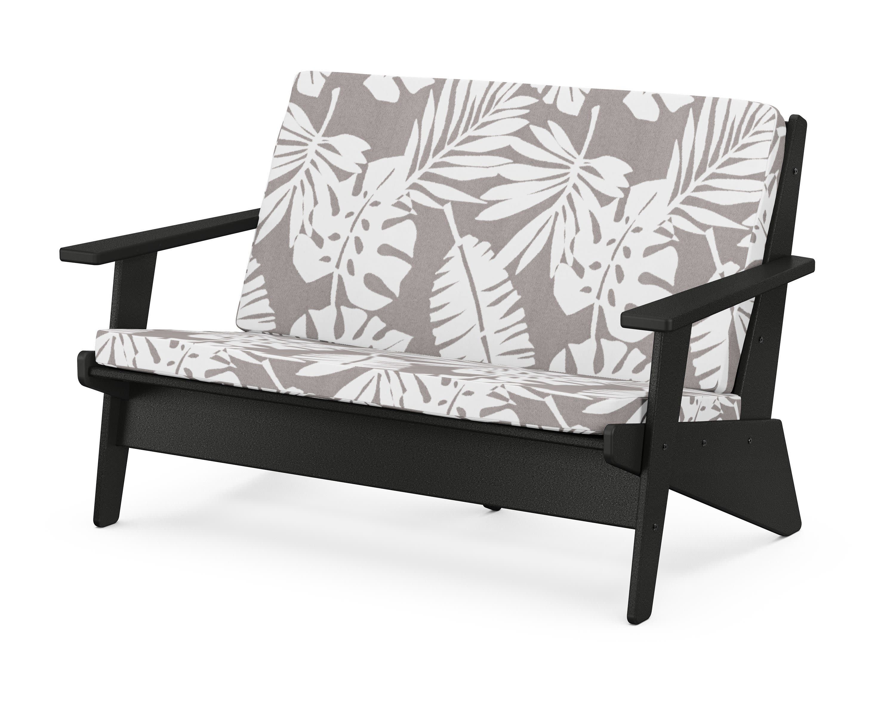 Riviera Modern Lounge Loveseat in Black / Leaf Grey Mist